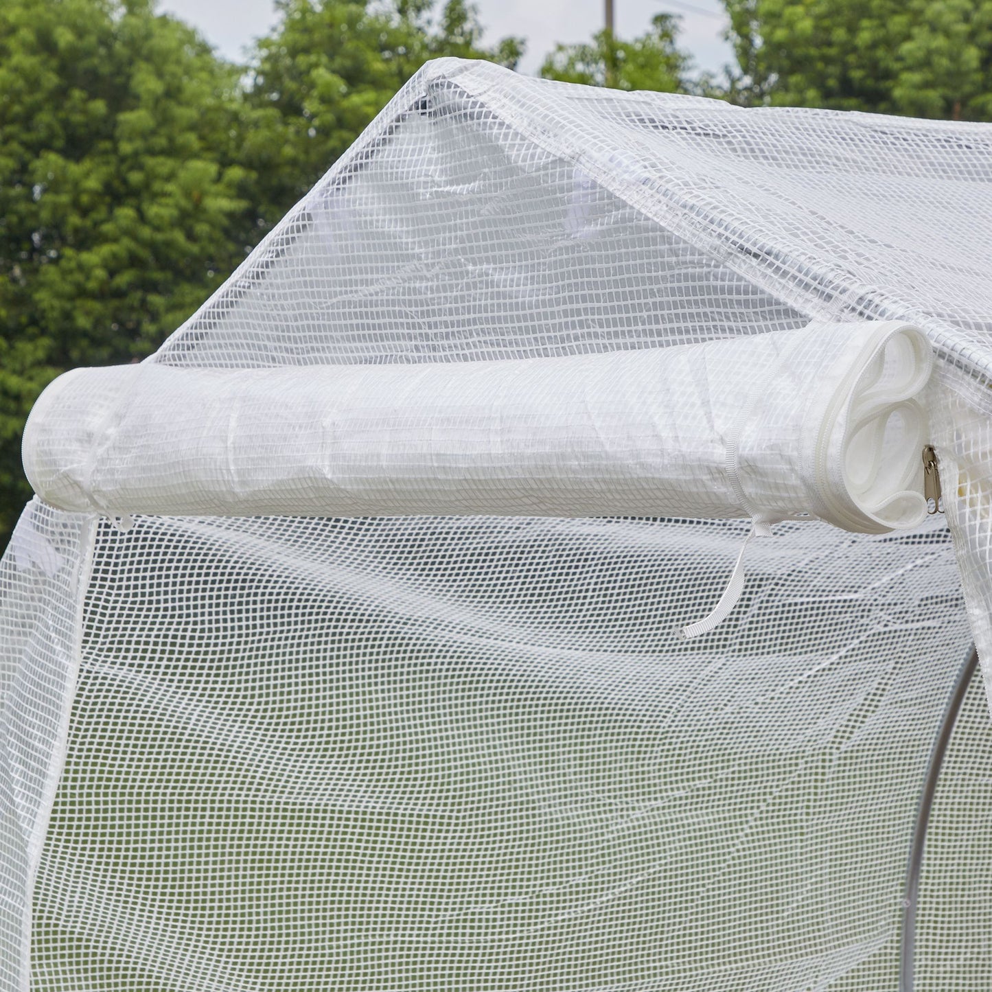 Outsunny Invernadero de Jardín 4x2x2 m Tipo Túnel con 6 Ventanas Transpirables y Puerta Enrollable con Cremallera Huerto para Cultivo Plantas Verduras Blanco