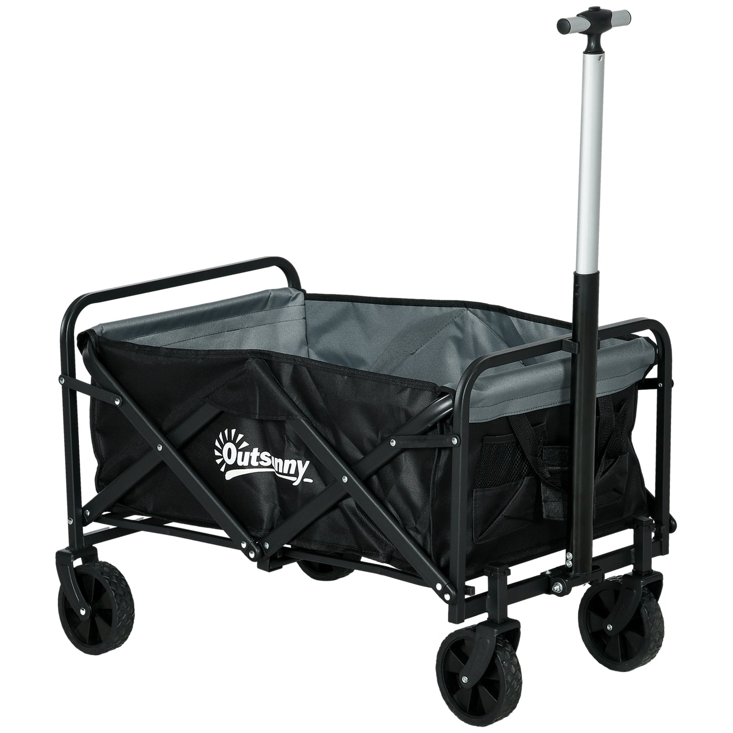 Outsunny Carro de Jardín Carro Plegable con 4 Ruedas Longitud y Ángulo del Mango Ajustables Capacidad 70 L Carga 80 kg para Playa Campaña Negro