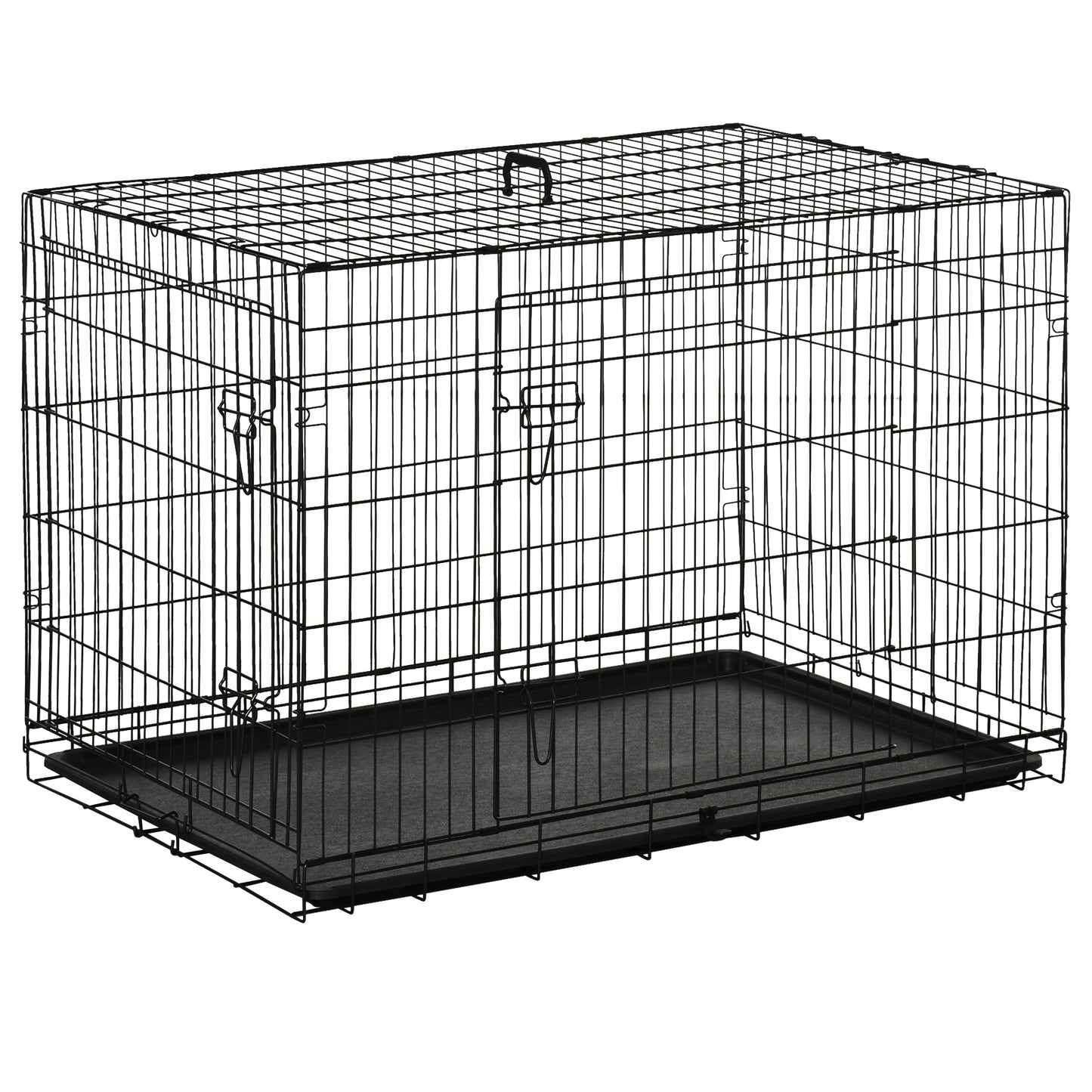 PawHut Jaula para Perros Plegable Transportín para Perros con 2 Puertas Bandeja Extraíble y Asa de Transporte 106x68x76 cm Negro