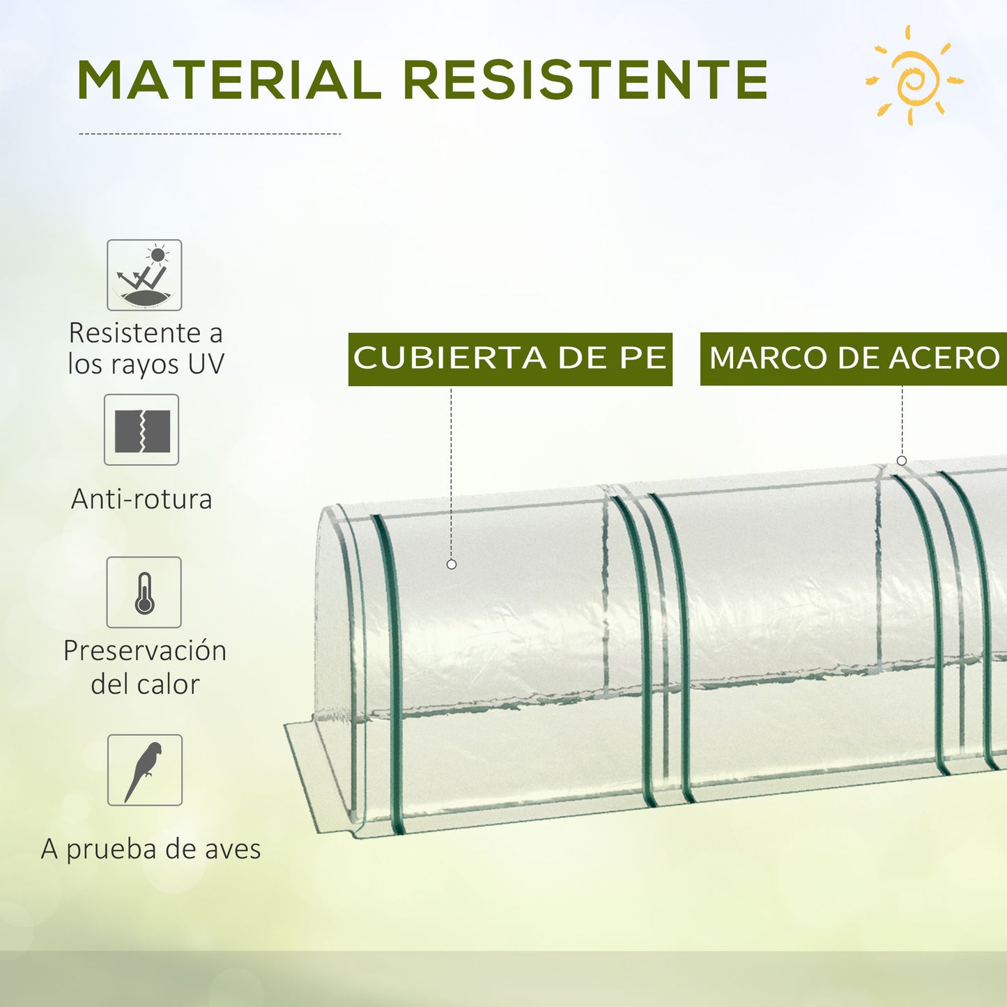 Outsunny Mini Invernadero 295x100x80 cm para Jardín Terraza Cultivo de Plantas Semilla Invernadero de Jardín Vivero Casero tipo Túnel Marco Acero y Plástico transparente