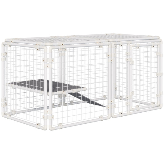 Pawhut Valla Metálica para Mascotas Parque para Conejos Conejera con 9 Paneles Puerta con Pestillo y Escalera para Cobayas Gatos Cachorros Diseño DIY 68x68x2,5 cm Blanco