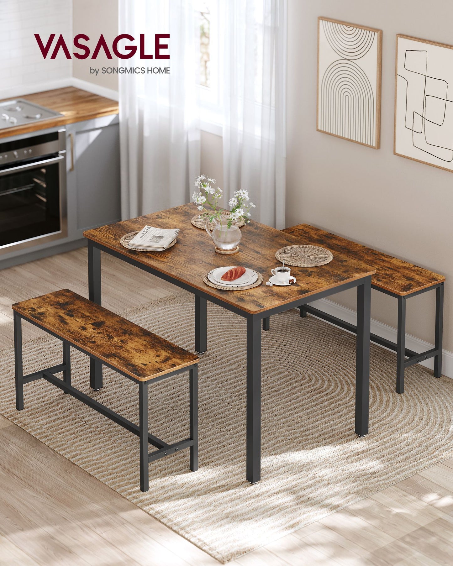 Conjunto de Mesa de Comedor y 2 Sillas Juego de 3 Piezas Mesa y 2 Taburetes-VASAGLE