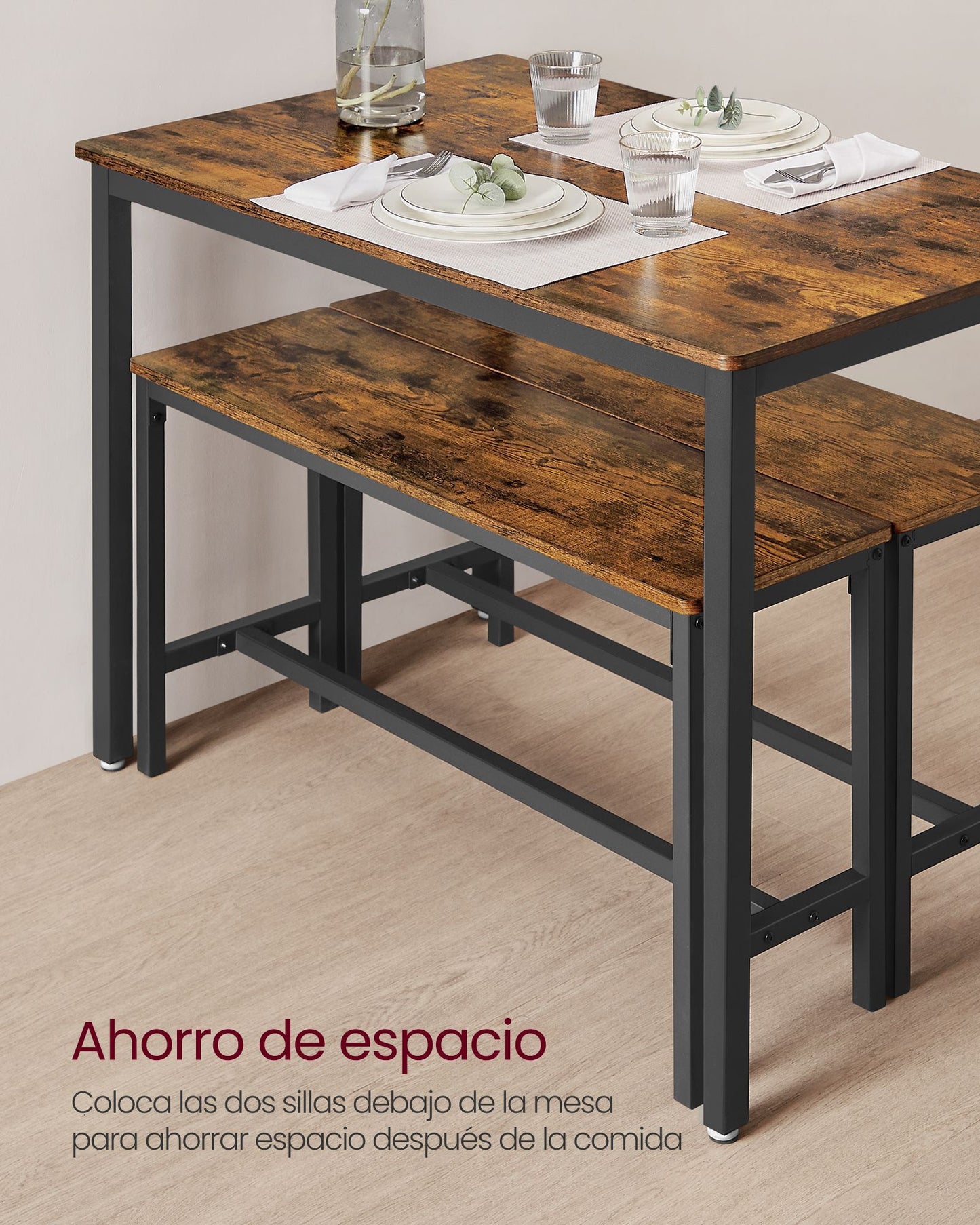 Conjunto de Mesa de Comedor y 2 Sillas Juego de 3 Piezas Mesa y 2 Taburetes-VASAGLE