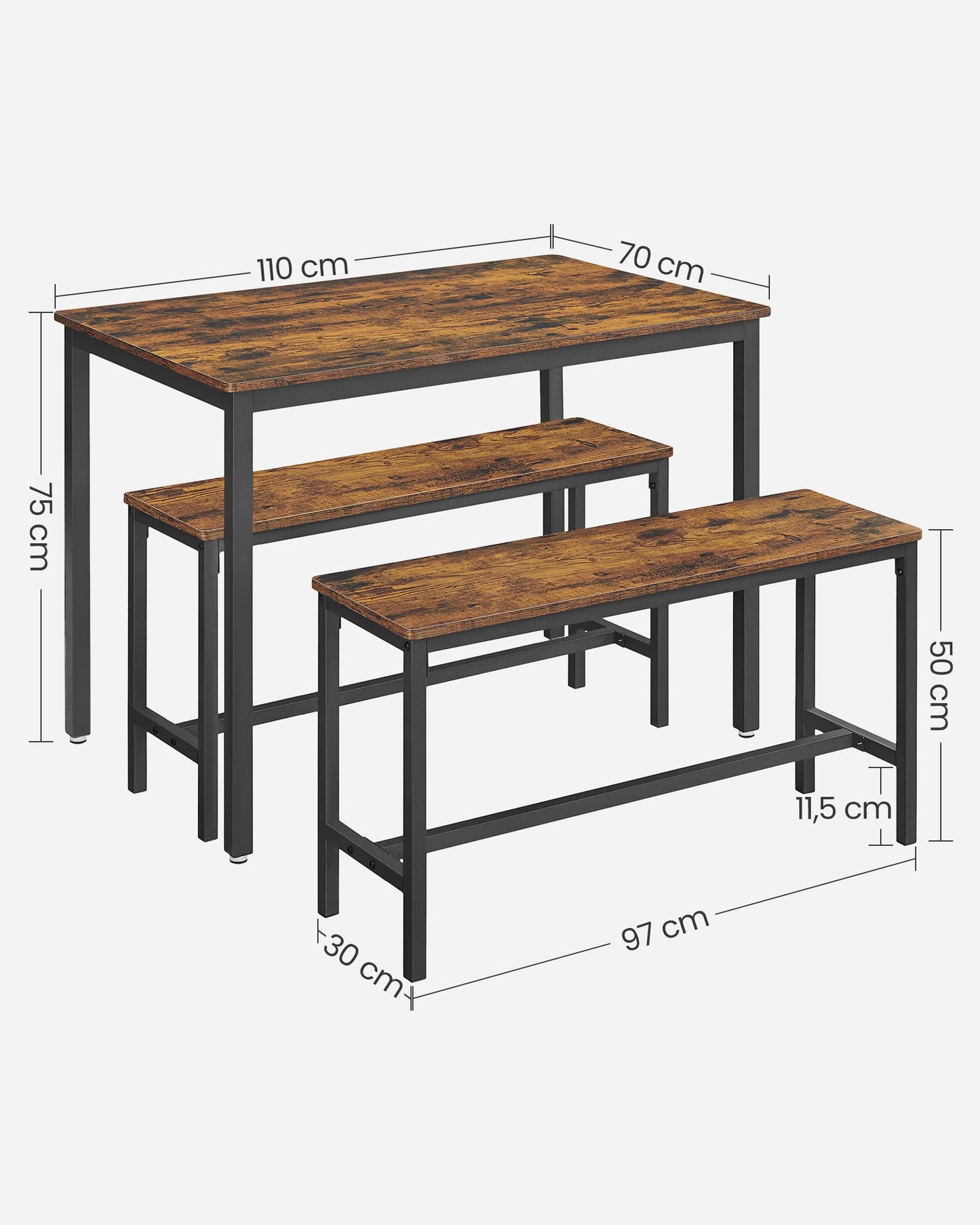 Conjunto de Mesa de Comedor y 2 Sillas Juego de 3 Piezas Mesa y 2 Taburetes-VASAGLE