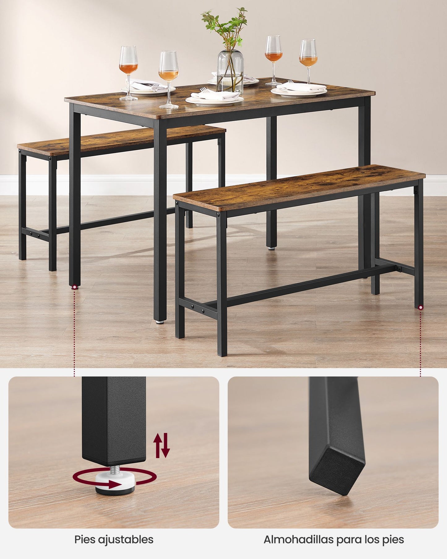 Conjunto de Mesa de Comedor y 2 Sillas Juego de 3 Piezas Mesa y 2 Taburetes-VASAGLE