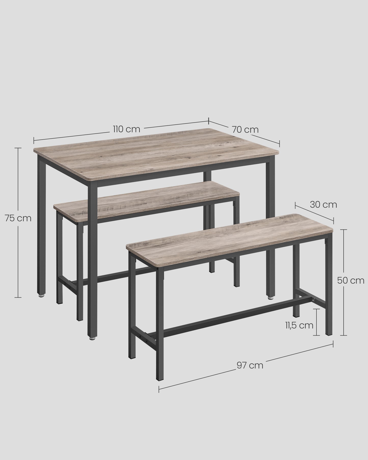 Conjunto de Mesa de Comedor y 2 Sillas-VASAGLE