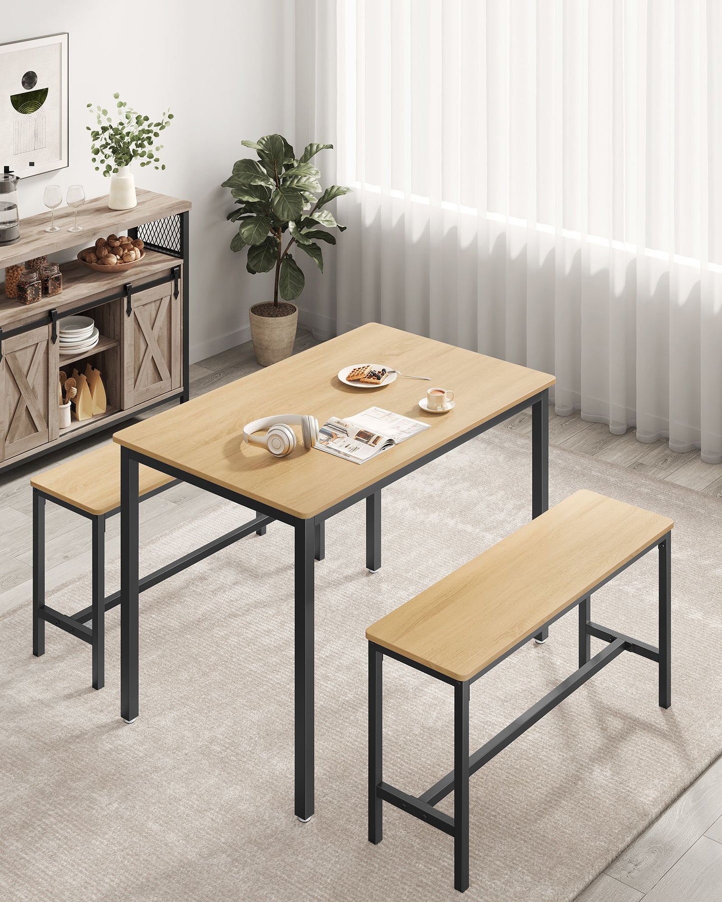 Conjunto de Mesa de Comedor y 2 Sillas Roble Dorado y Negro Tinta-VASAGLE