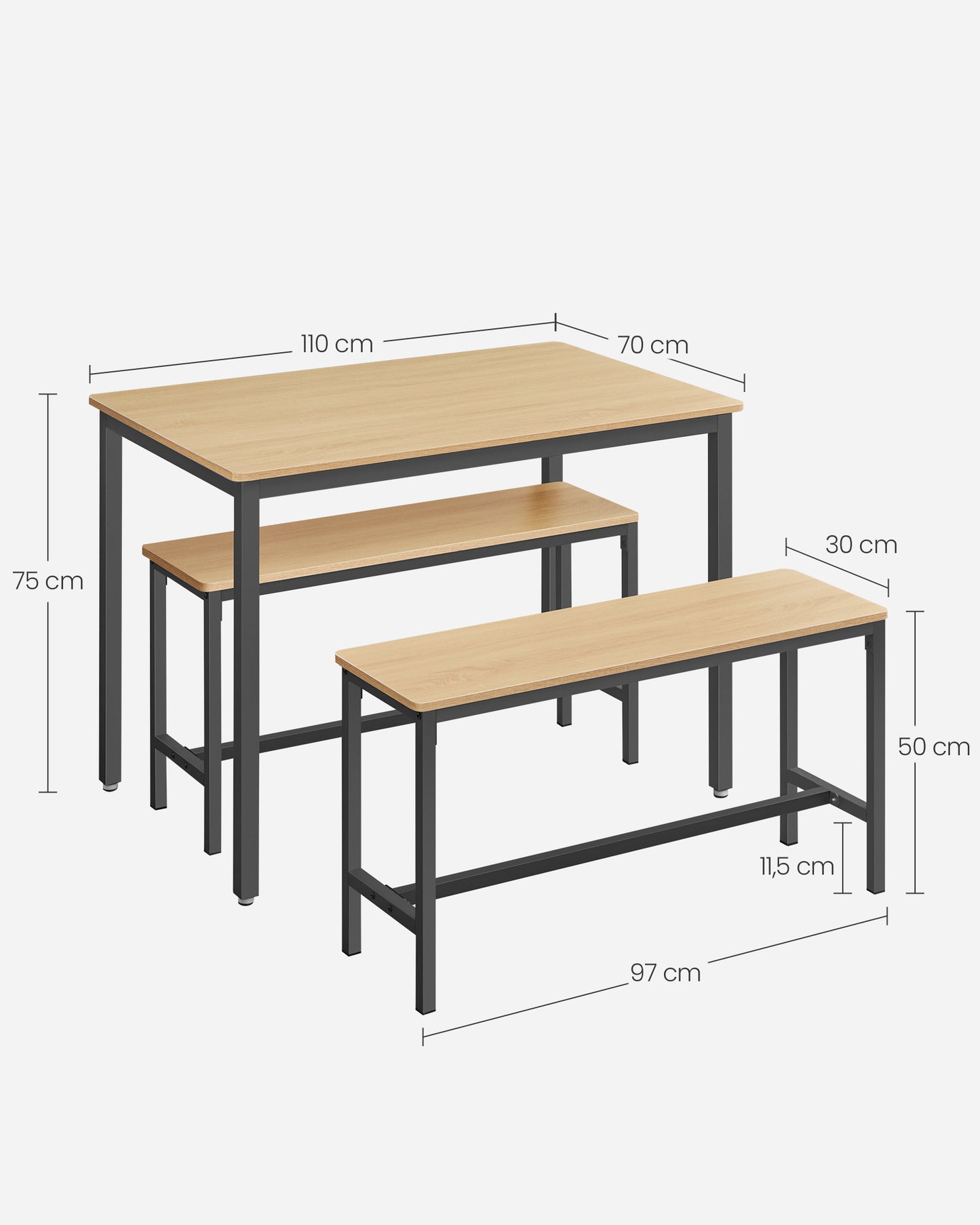 Conjunto de Mesa de Comedor y 2 Sillas Roble Dorado y Negro Tinta-VASAGLE