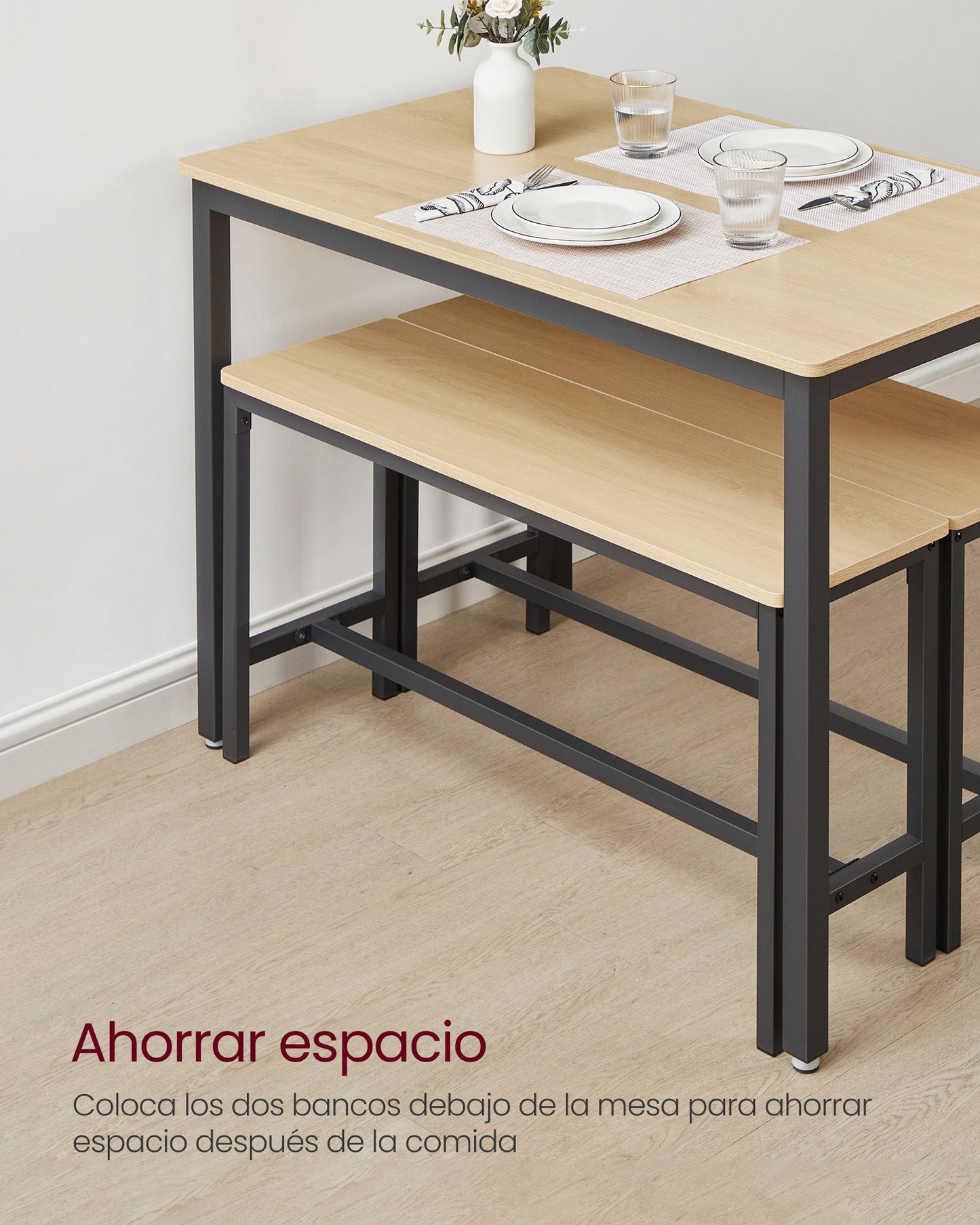 Conjunto de Mesa de Comedor y 2 Sillas Roble Dorado y Negro Tinta-VASAGLE