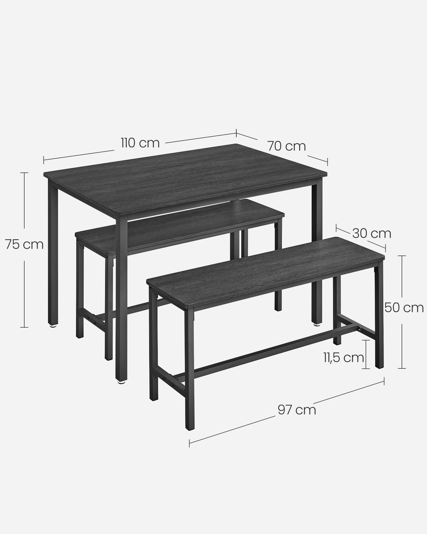 Conjunto de Mesa de Comedor y 2 Sillas 70 x 110 x 75 cm-VASAGLE