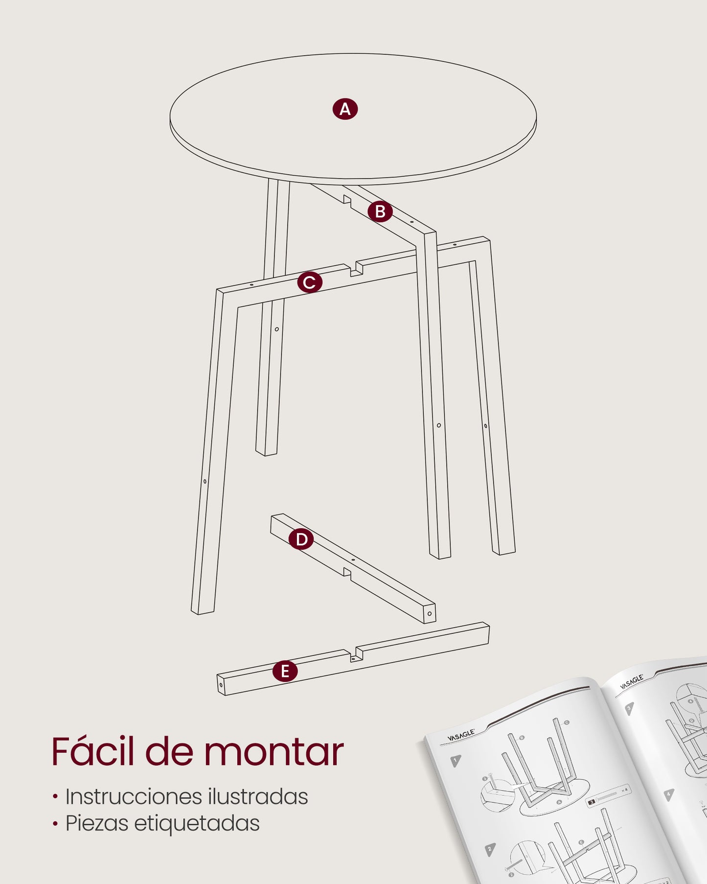 Mesa de Comedor 80 x 75 cm Negro Ébano y Negro Tinta-VASAGLE