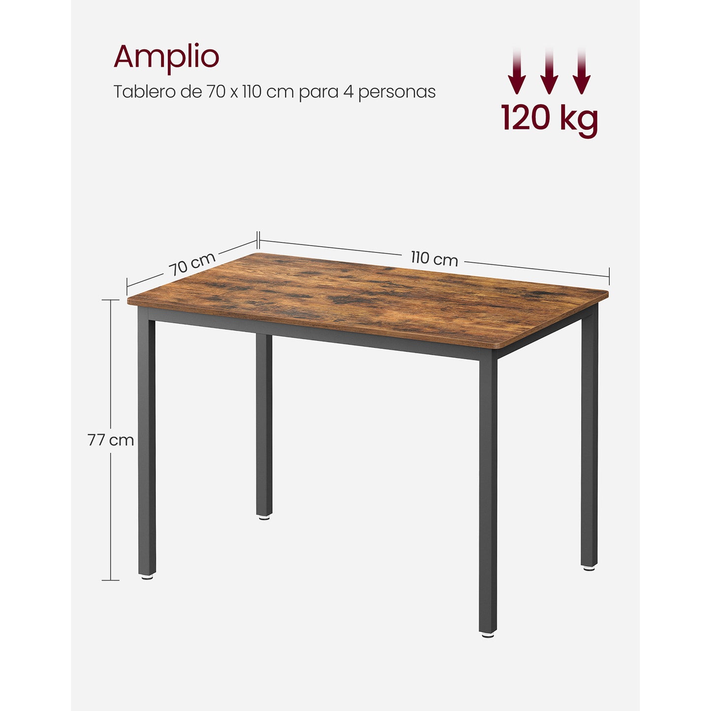 Mesa de Comedor para 4 Personas Rústico Marrón y Negro-VASAGLE