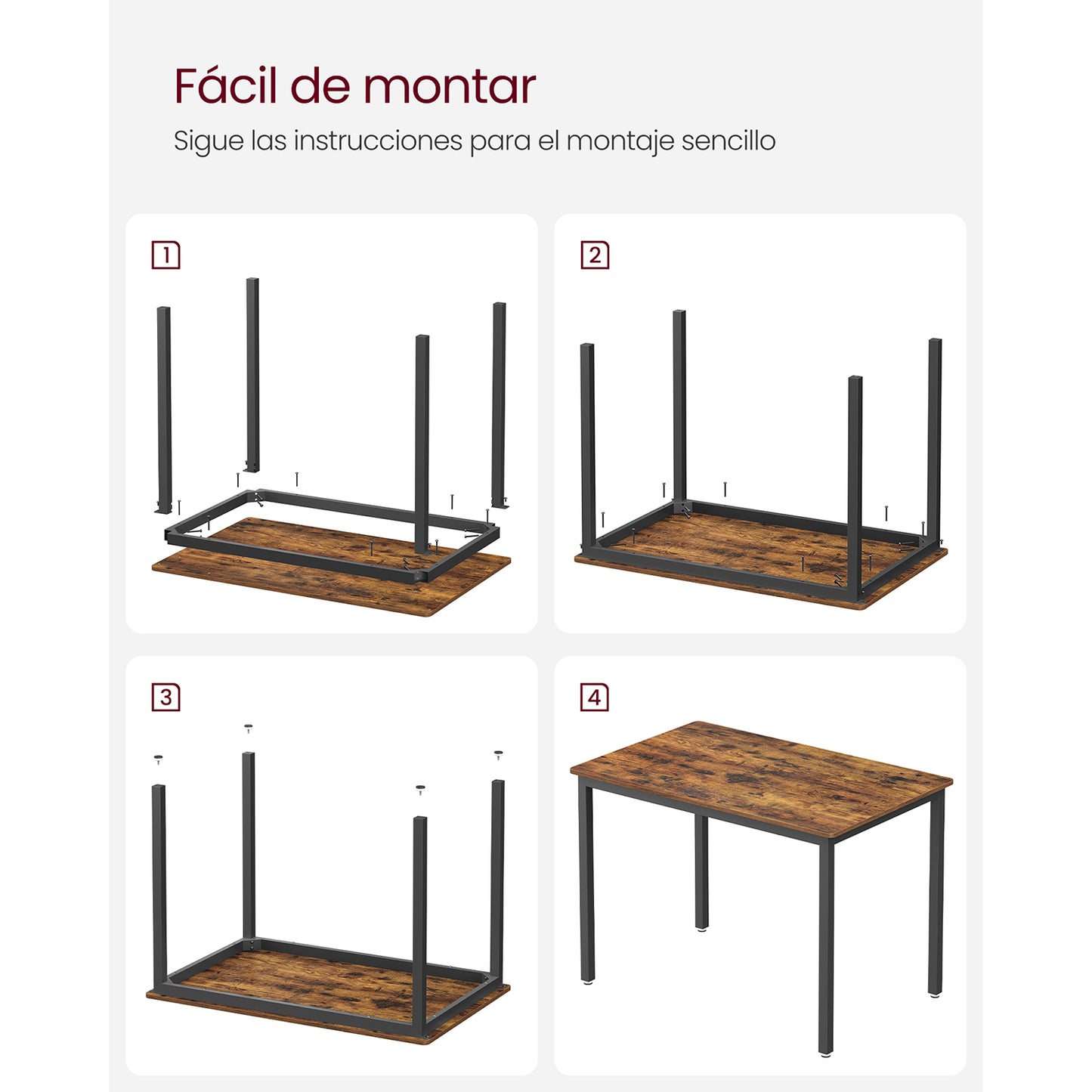 Mesa de Comedor para 4 Personas Rústico Marrón y Negro-VASAGLE