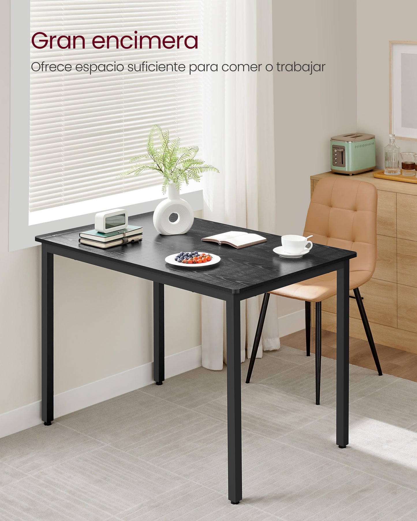 Mesa de Comedor 70 x 110 x 77 cm Negro Ébano y Negro Mate-VASAGLE