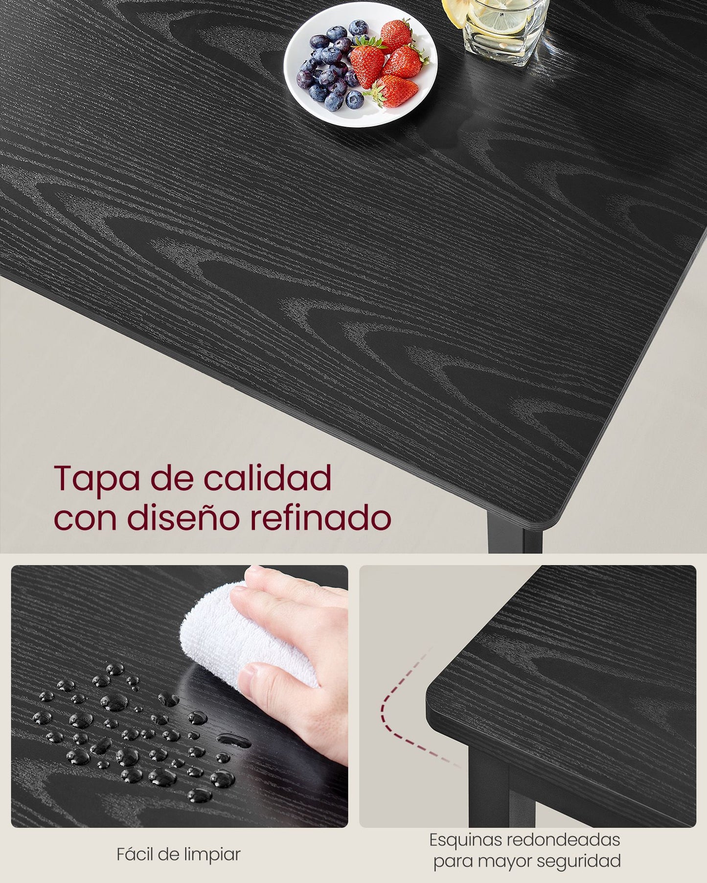 Mesa de Comedor 70 x 110 x 77 cm Negro Ébano y Negro Mate-VASAGLE