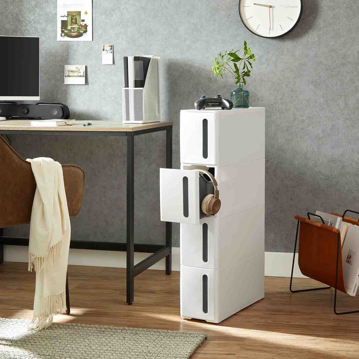 Cajonera de Almacenamiento con Ruedas Mueble de Cajones Estrecho Estante-SONGMICS