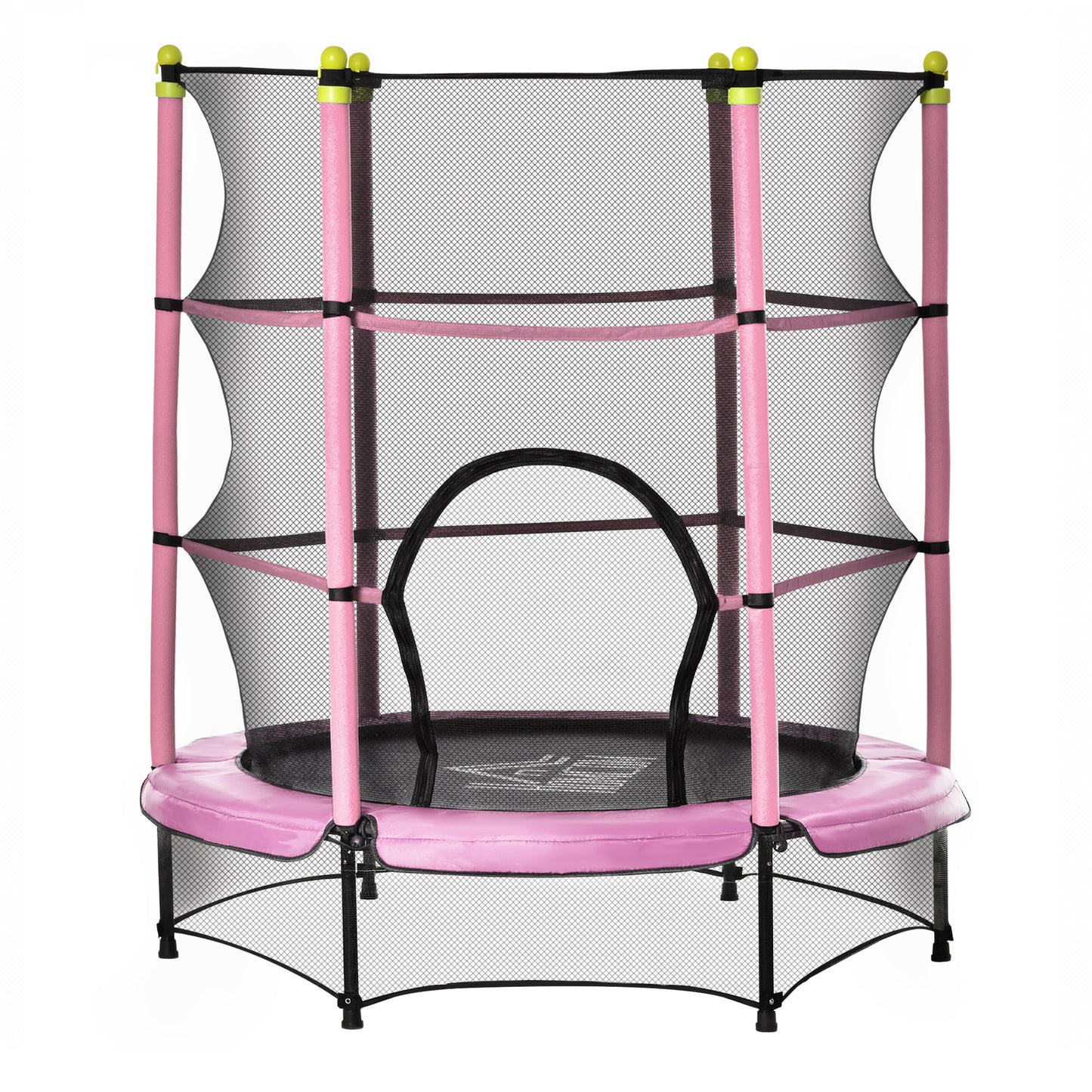 HOMCOM Trampolín para Niños de +3 Años Ø140x160 cm Cama Elástica de Salto Infantil con Red de Seguridad y Marco Acero para Interiores y Exteriores Carga 45 kg Rosa