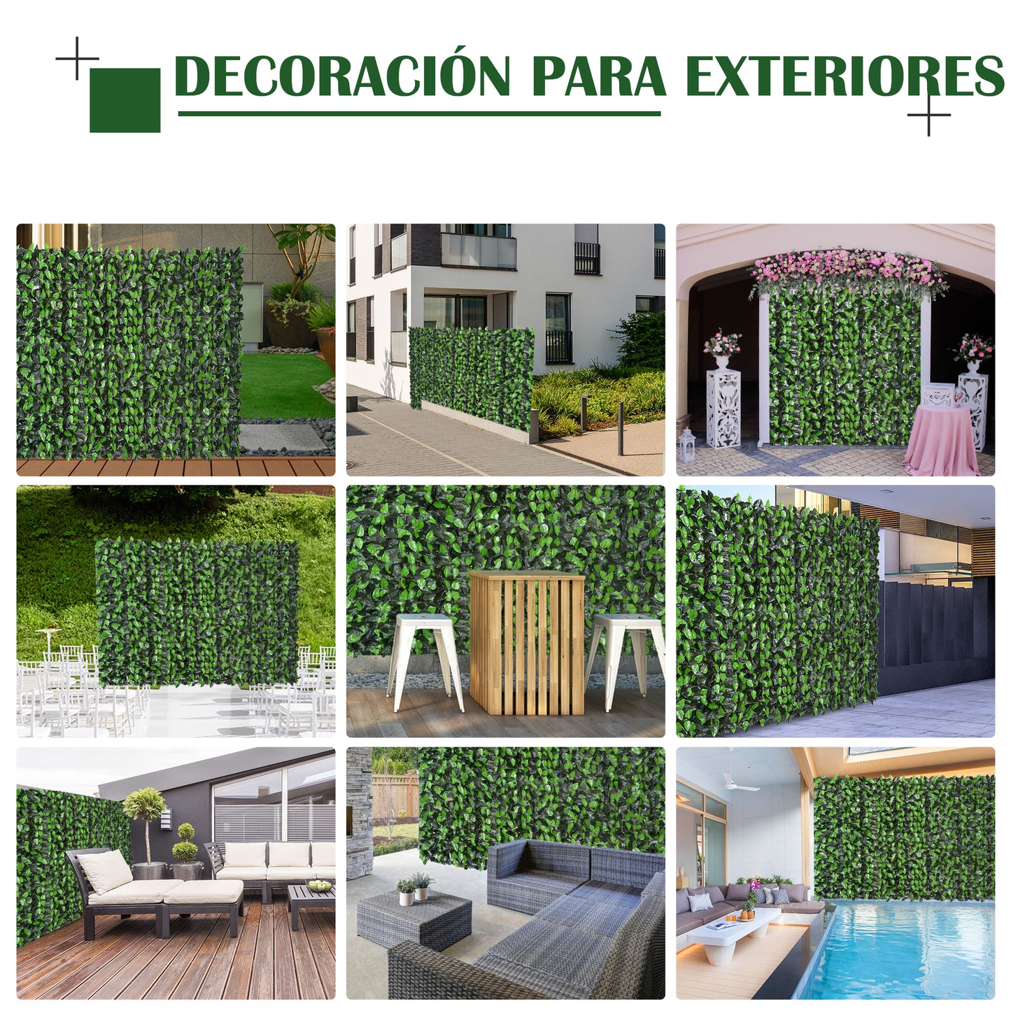 Outsunny Seto Artificial en Rollo 3x1 m Pantalla de Cerca de Privacidad para Balcón Valla Jardín Exterior Planta Decorativa de Pared PE Verde