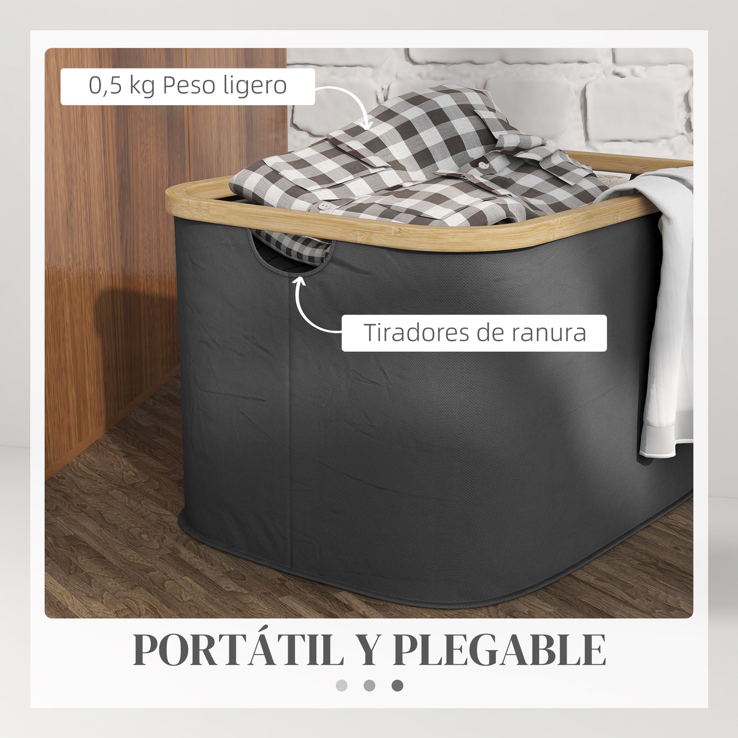 HOMCOM Cesto para Ropa Sucia Plegable Cesto de la Ropa Sucia 36 L con Asas para Baño Dormitorio Lavadero 44,3x33,3x26,5 cm Negro