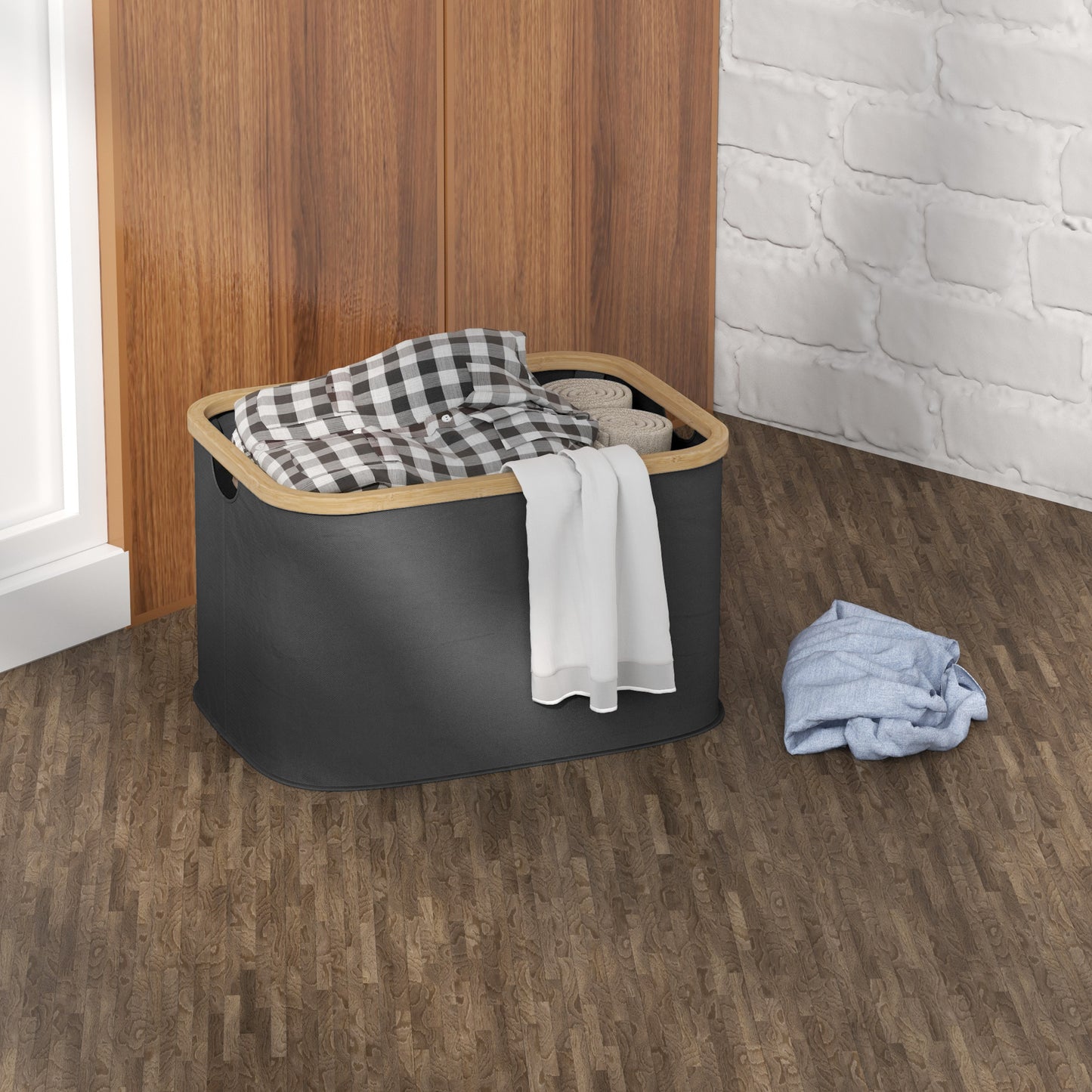 HOMCOM Cesto para Ropa Sucia Plegable Cesto de la Ropa Sucia 36 L con Asas para Baño Dormitorio Lavadero 44,3x33,3x26,5 cm Negro