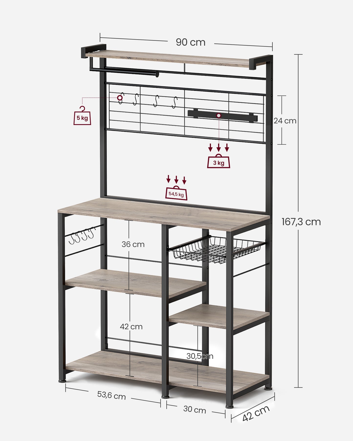 Estantería de Cocina 12 Ganchos Greige Negro-VASAGLE