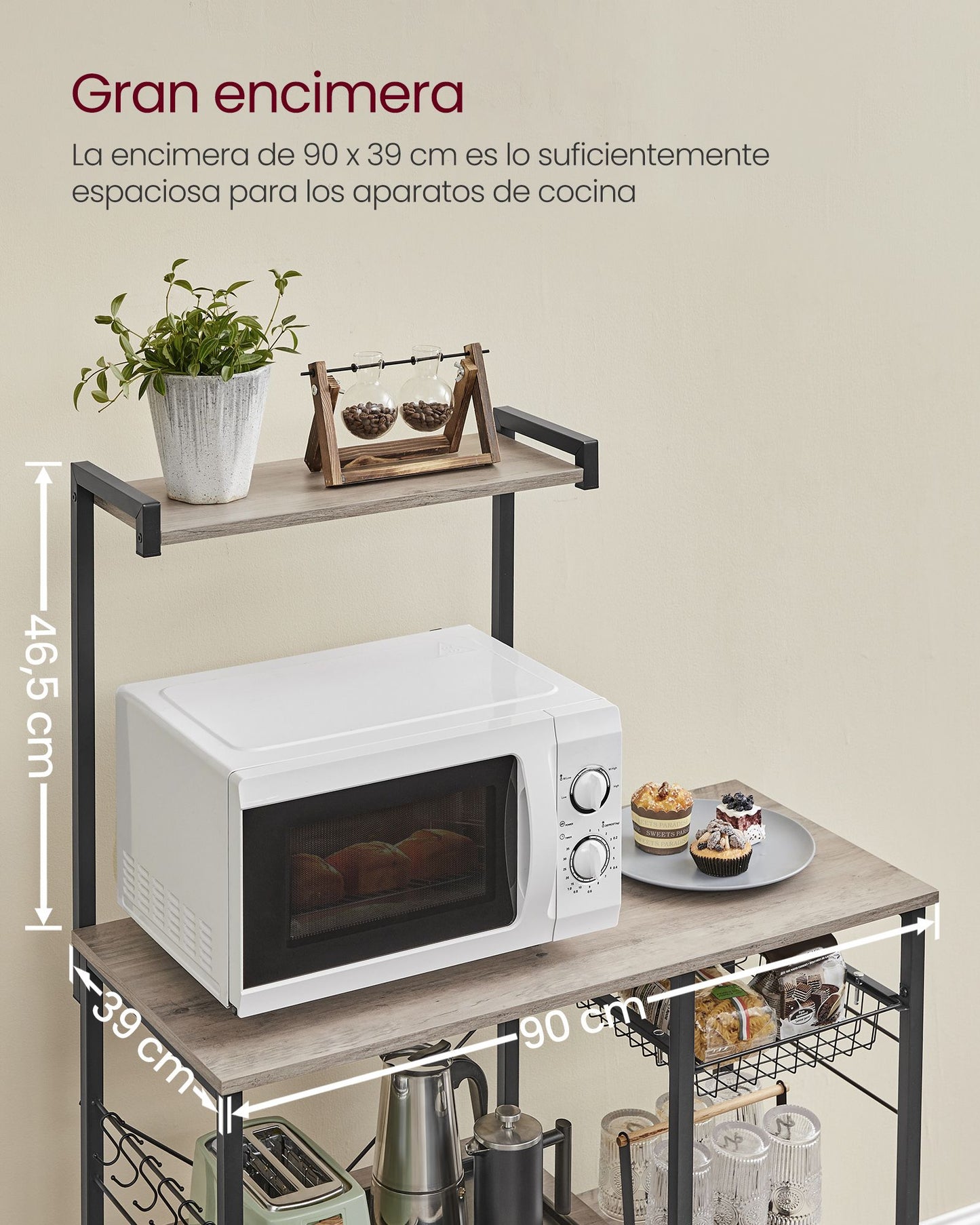 Estantería de Cocina 6 Ganchos Greige y Negro-VASAGLE