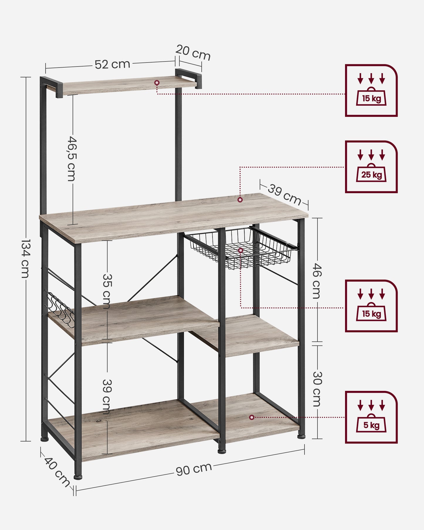 Estantería de Cocina 6 Ganchos Greige y Negro-VASAGLE