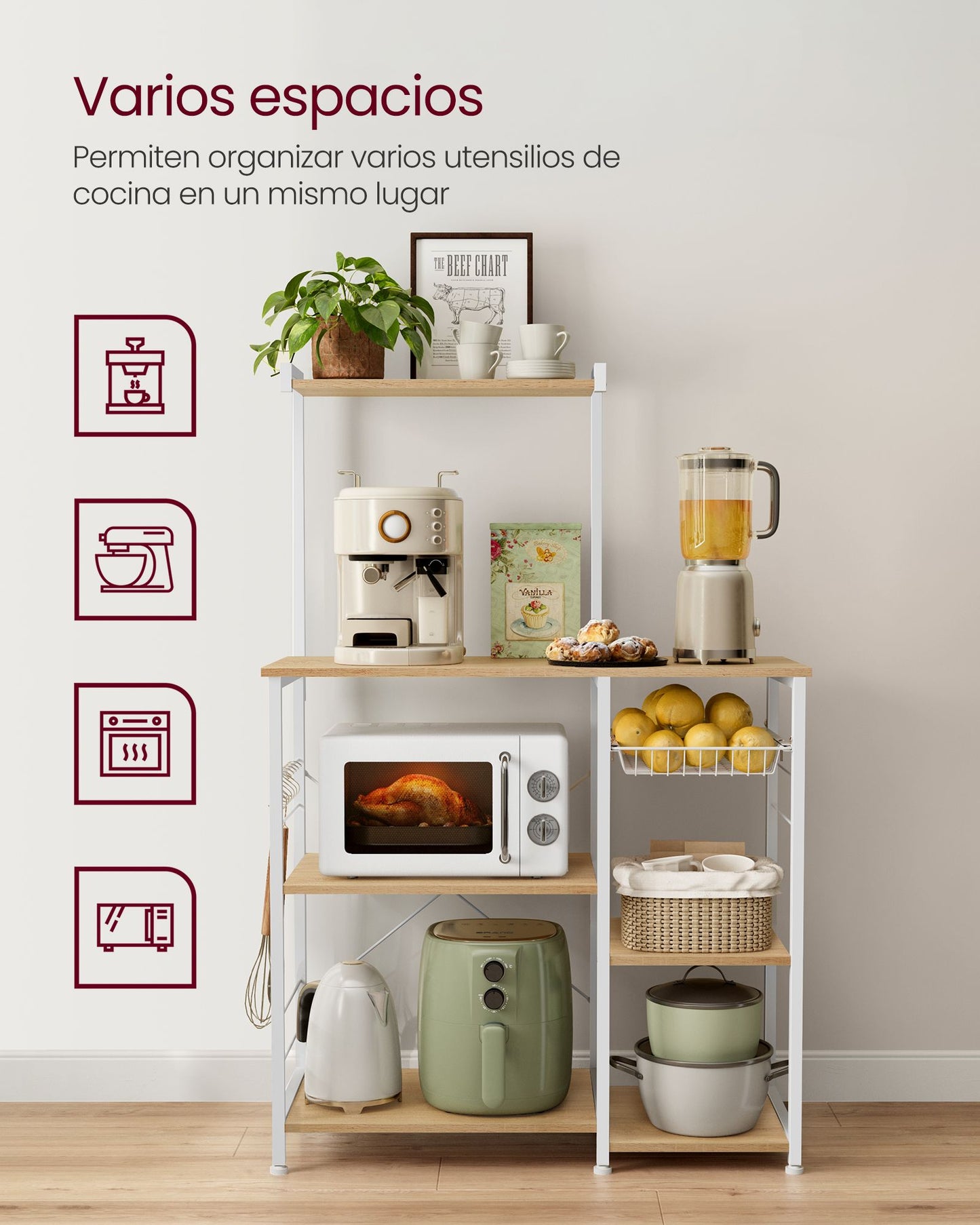 Estantería de Cocina Beige Roble y Blanco Clásico-VASAGLE