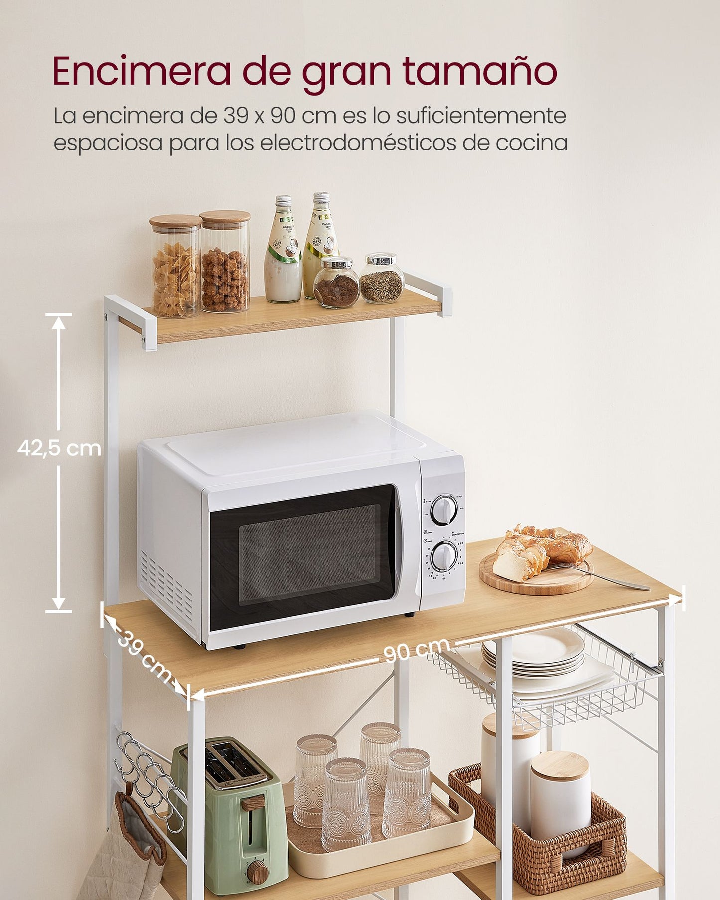 Estantería de Cocina Beige Roble y Blanco Clásico-VASAGLE