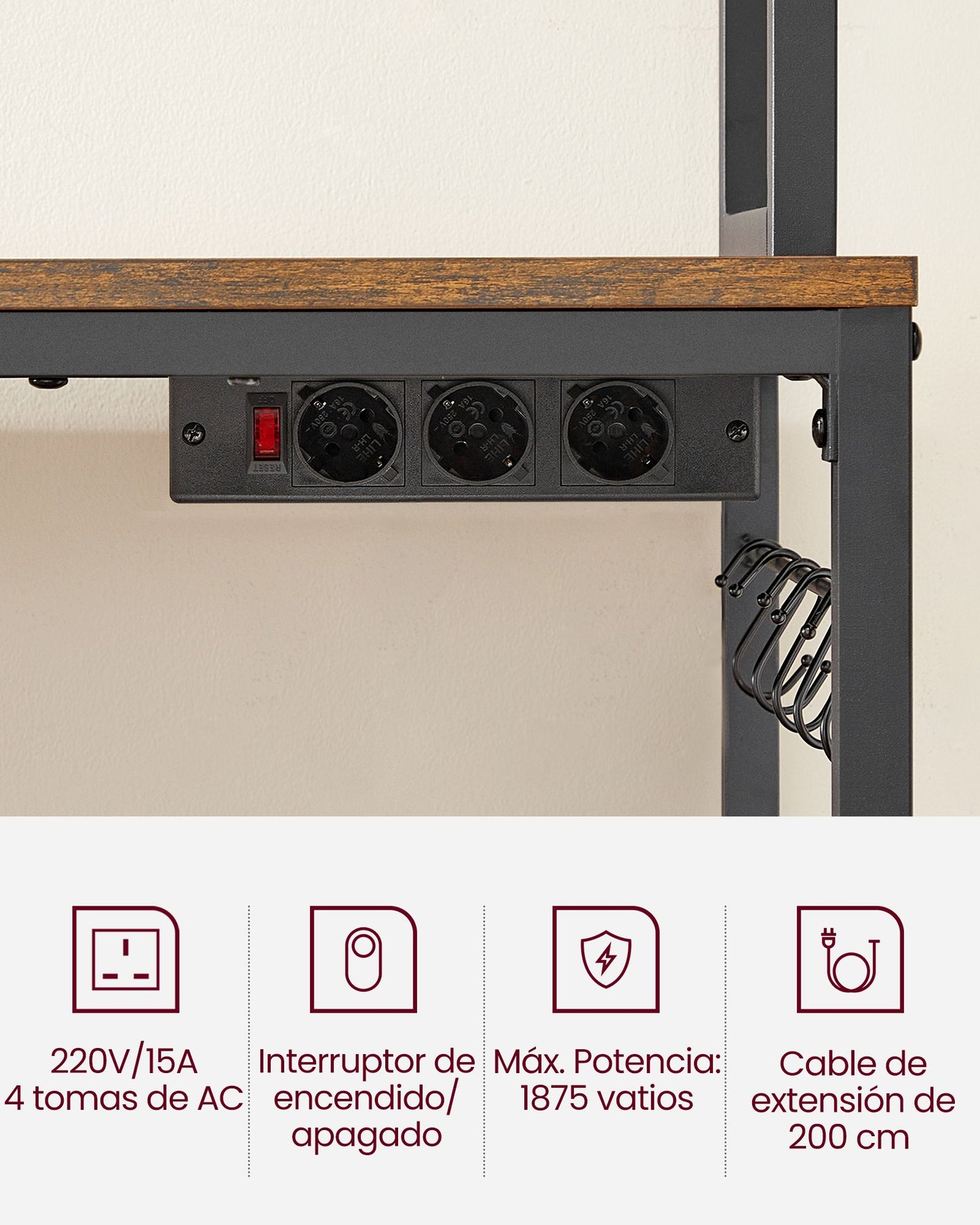 Estantería para Panadería con Toma de Corriente Marrón Rústico y Negro-VASAGLE