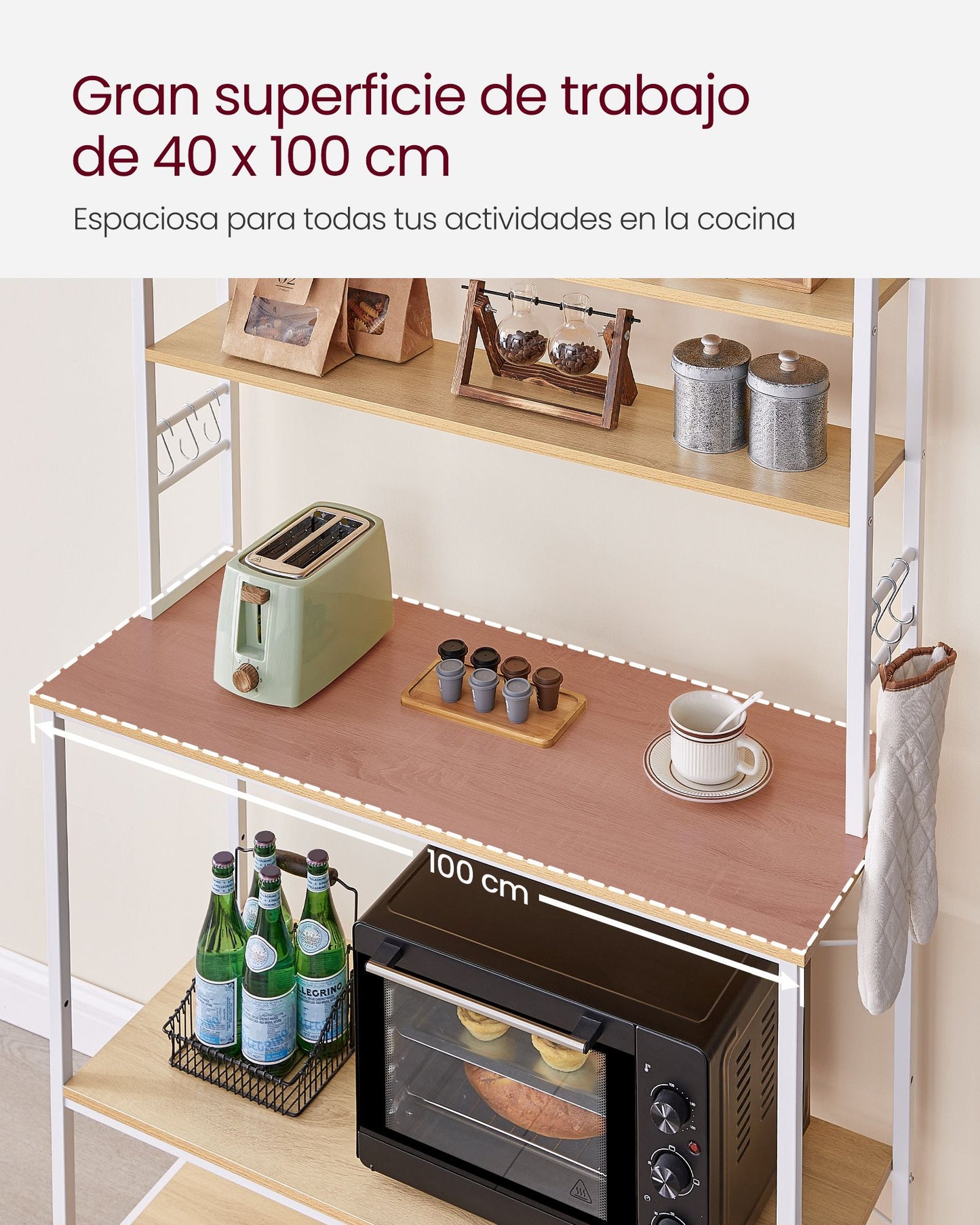 Estantería de Cocina 40 x 100 x 167 cm Roble y Blanco-VASAGLE