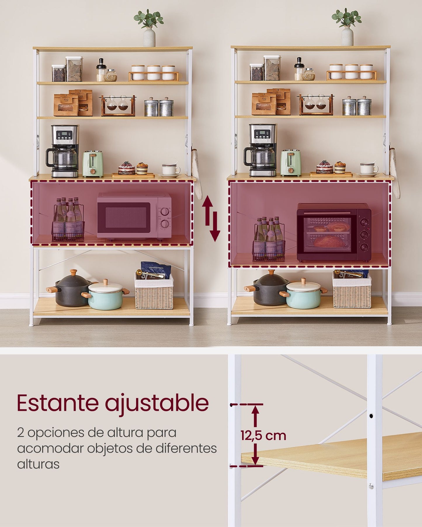 Estantería de Cocina 40 x 100 x 167 cm Roble y Blanco-VASAGLE