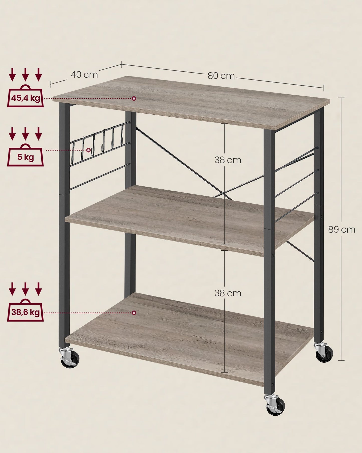 Estantería de Cocina con Ruedas Greige Mélange y Negro-VASAGLE