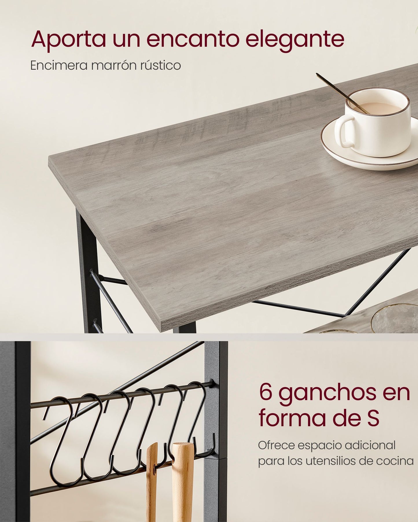 Estantería de Cocina con Ruedas Greige Mélange y Negro-VASAGLE