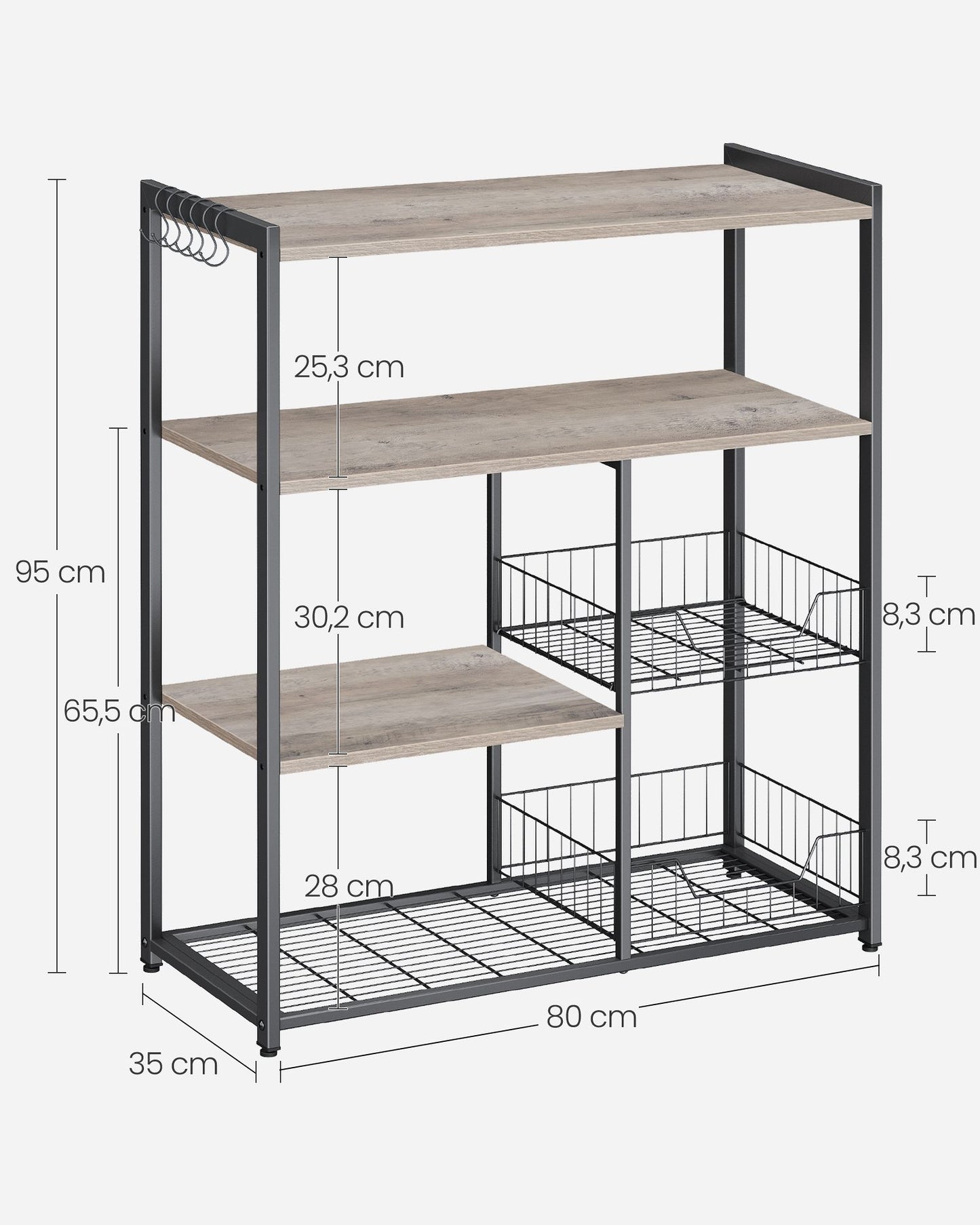 Estantería de Cocina con 2 Cestas Greige y Negro-VASAGLE