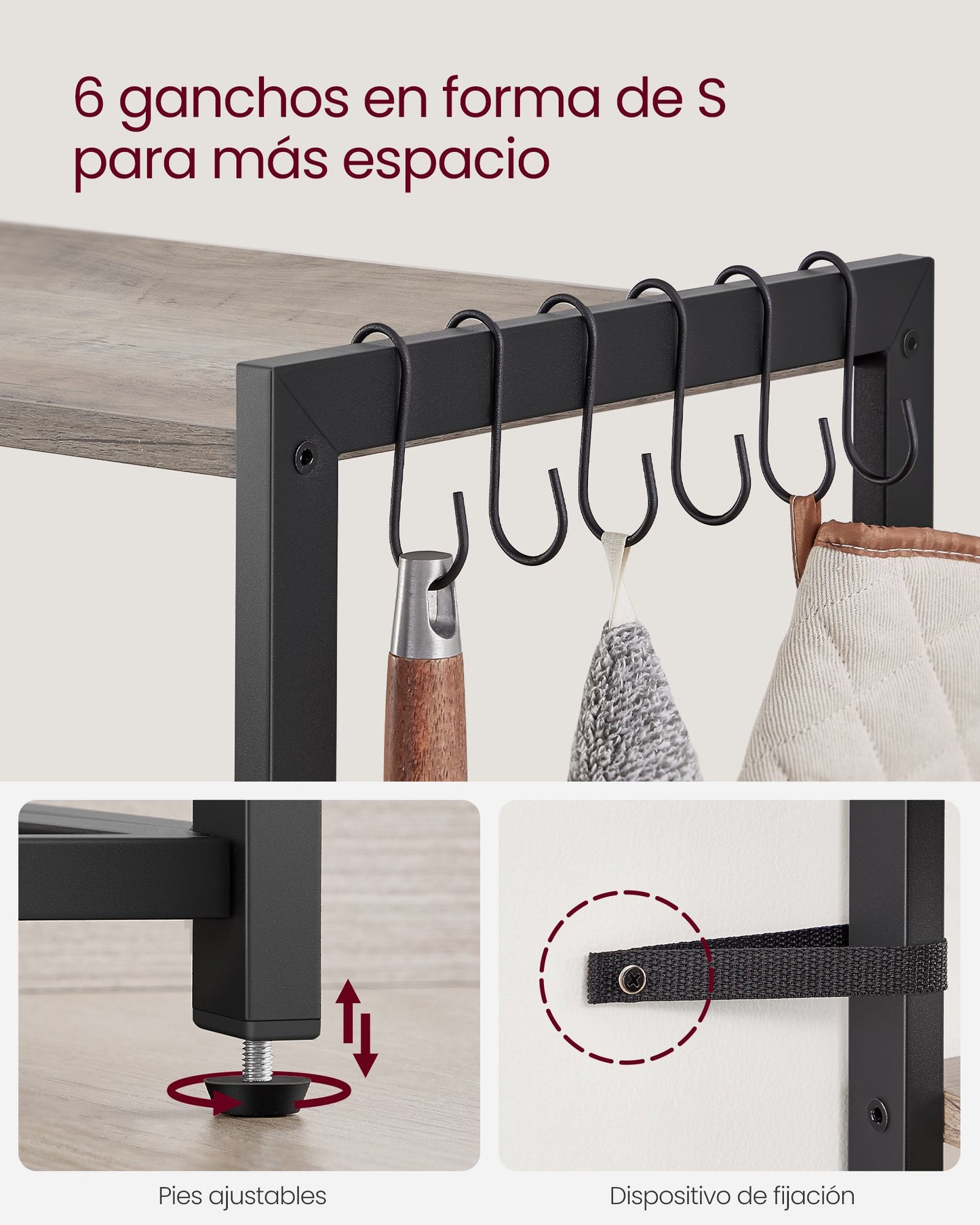 Estantería de Cocina con 2 Cestas Greige y Negro-VASAGLE