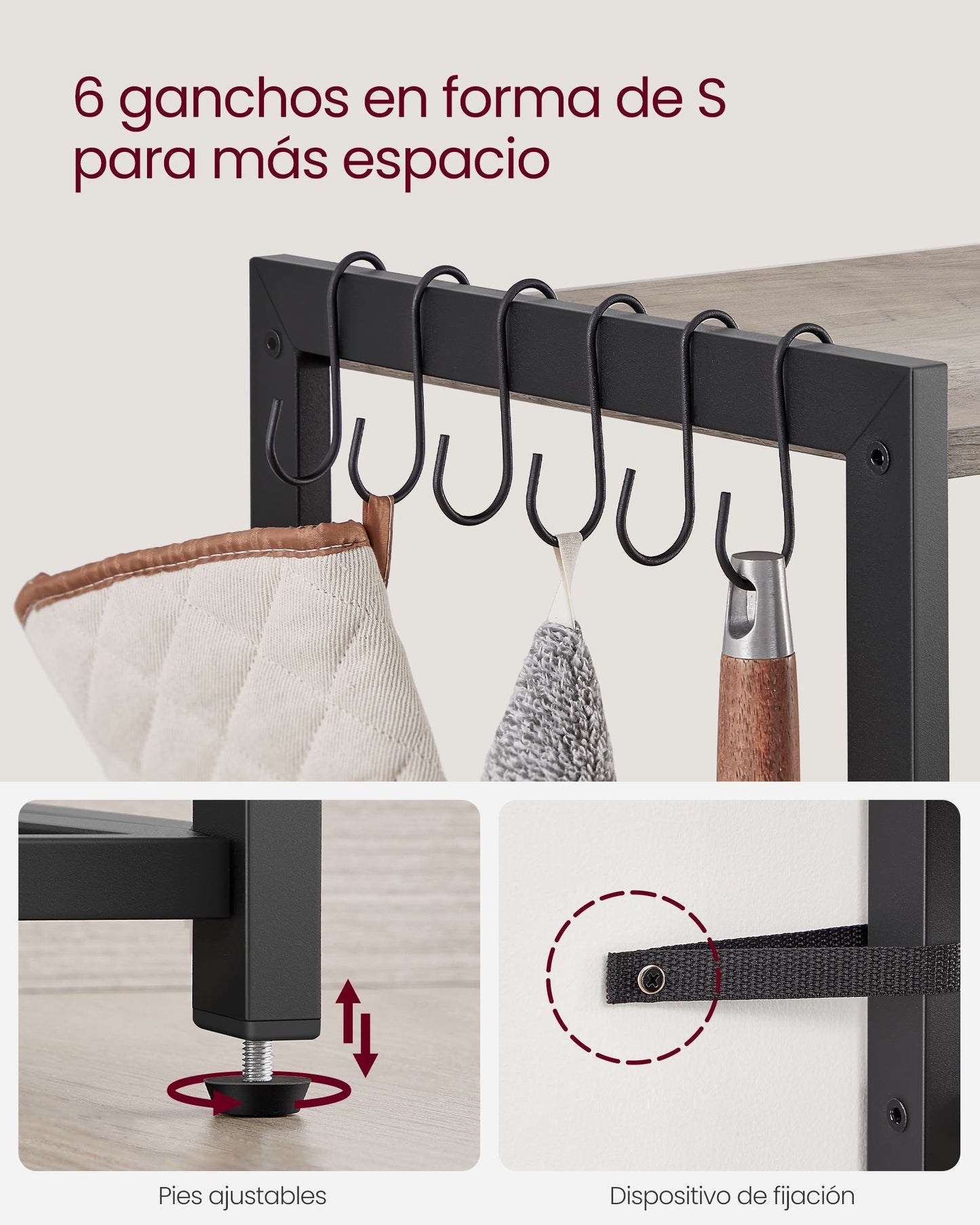 Estantería de Cocina con 2 Cestas de Malla Greige Mélange y Negro Tinta-VASAGLE