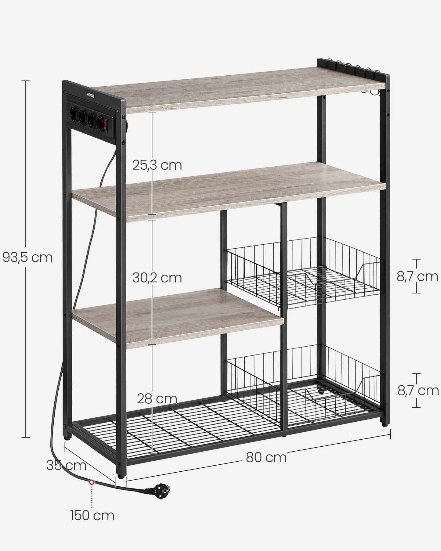 Estantería de Cocina con 2 Cestas de Malla Greige Mélange y Negro Tinta-VASAGLE