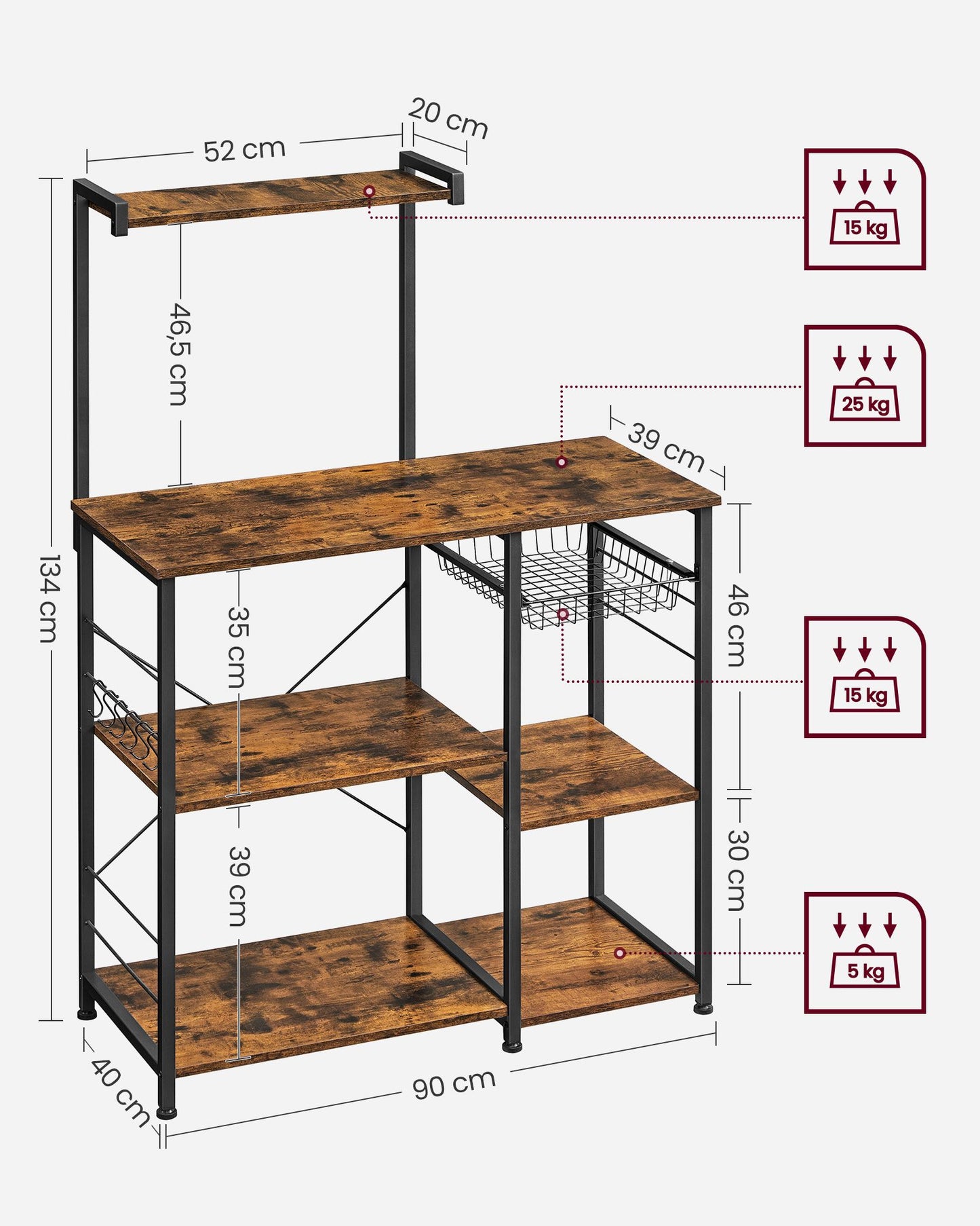 Estantería de Cocina con 6 Ganchos-VASAGLE