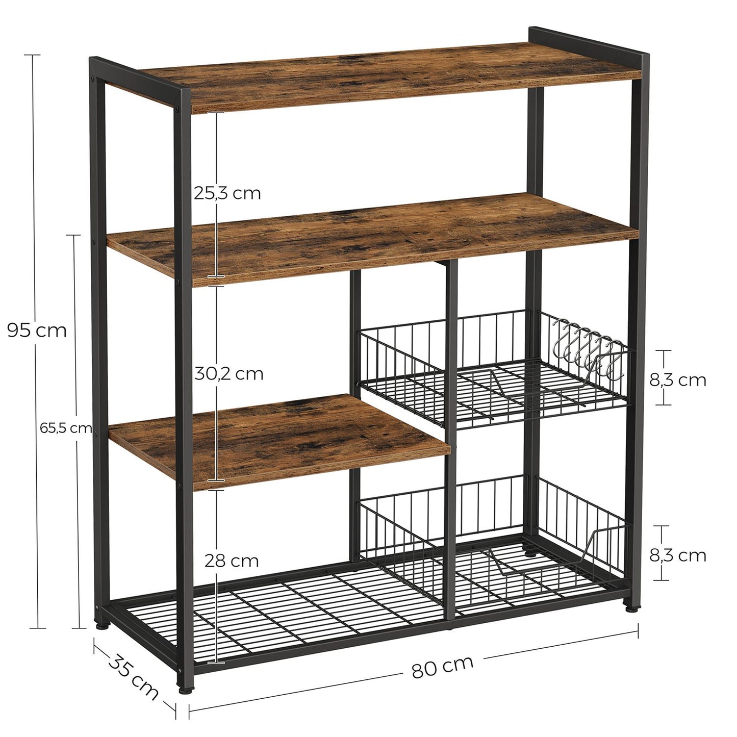 Estantería de Cocina con 2 Cestas de Malla Metálica Estantería para Microondas-VASAGLE