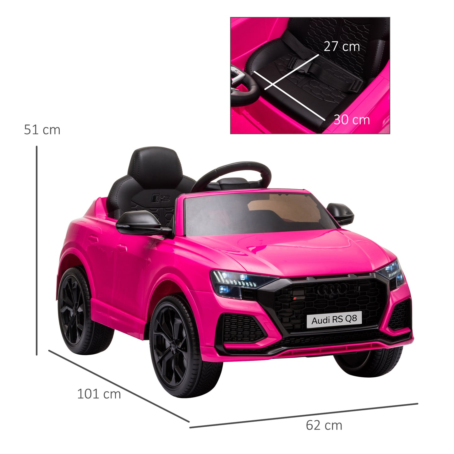 HOMCOM Coche Eléctrico Infantil +3 Años Licencia Audi RS Q8 con Batería 6V 2 Motores Mando a Distancia Música MP3 Bocina y Luces Velocidad Máx. 3km/h 101x62x51 cm Rosa