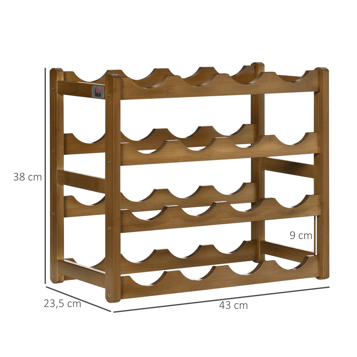 HOMCOM Botellero de Bambú para 16 Botellas Estantería de Vino de 4 Niveles Soporte para Botellas de Mesa para Cocina Comedor Bar Carga 75 kg 43x23,5x38 cm Marrón