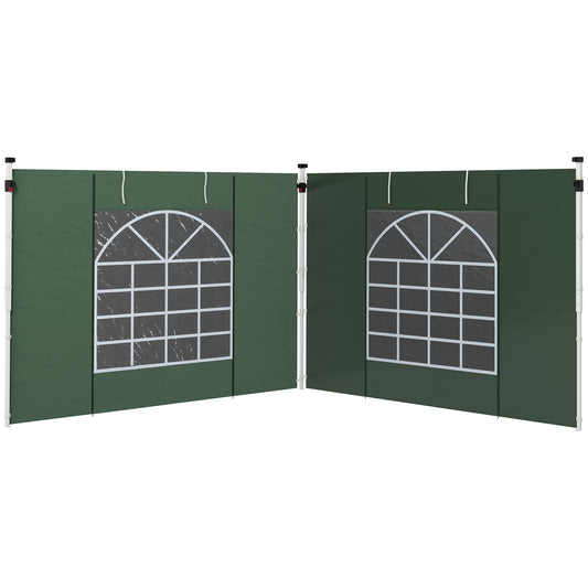 Outsunny Paredes Laterales para Carpa de 2 Paneles 295x195 cm Cortina Lateral de Tela Oxford con Ventana Enrollable y Puerta con Cremallera para Carpa 3x3 m o 3x6 m Verde