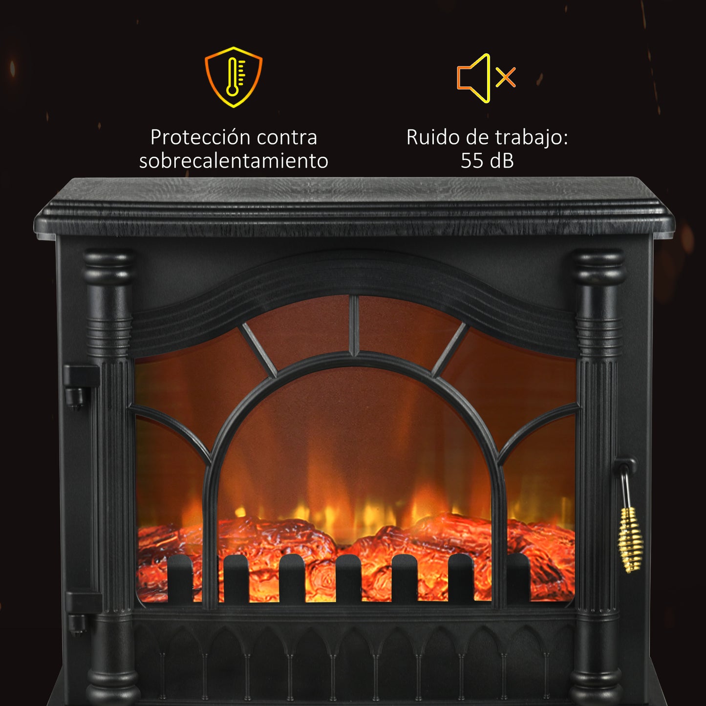 HOMCOM Chimenea Eléctrica 1000W/2000W Chimenea Decorativa de Pie con Temperatura Ajustable Bajo Consumo Protección contra Sobrecalentamiento Efecto de Llama 3D para Sala 15-30 m² Negro