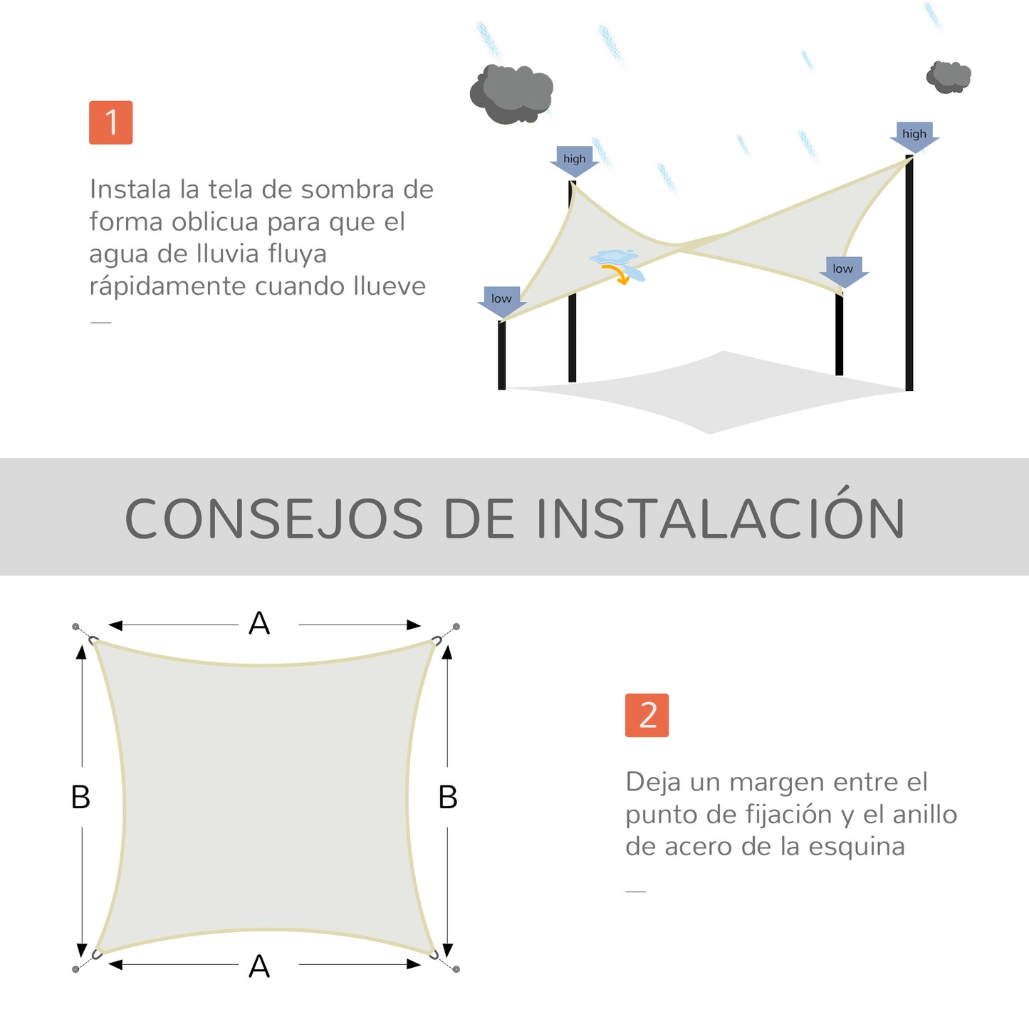 Outsunny Toldo Vela Rectángulo 3x4m Vela de Sombra para Terraza Jardín Camping Resistente al Agua Protección UV Poliéster Color Crema