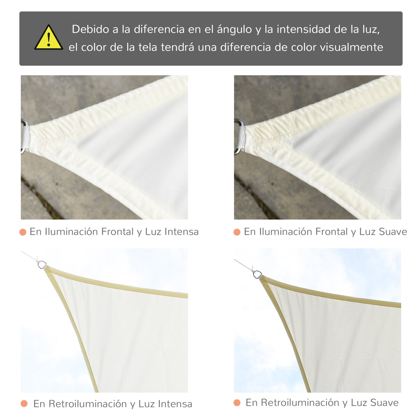 Outsunny Toldo Vela Rectángulo 3x4m Vela de Sombra para Terraza Jardín Camping Resistente al Agua Protección UV Poliéster Color Crema