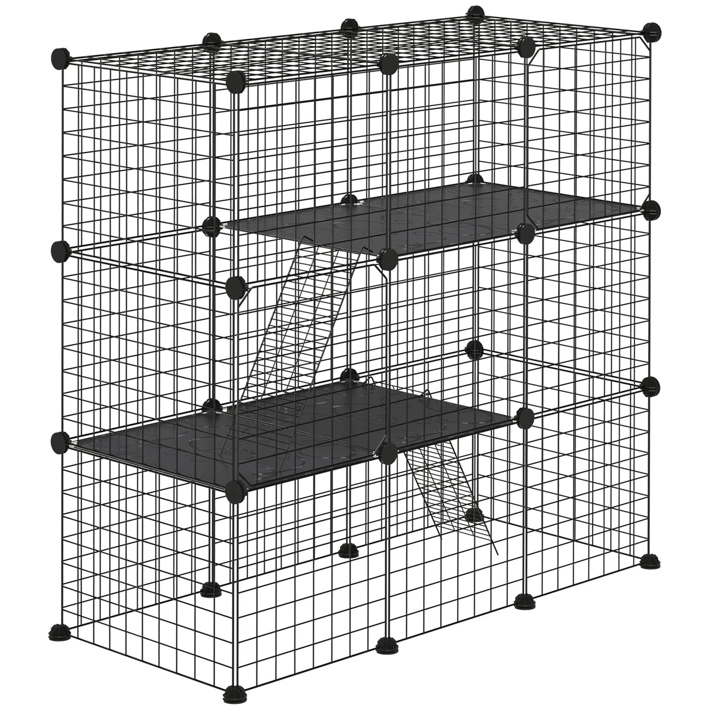 PawHut Jaula para Animales Pequeños de 31 Paneles Parque para Mascotas en Bricolaje con Rampa Corralito para Cobayas Conejos Chinchillas 105x45x105 cm Negro