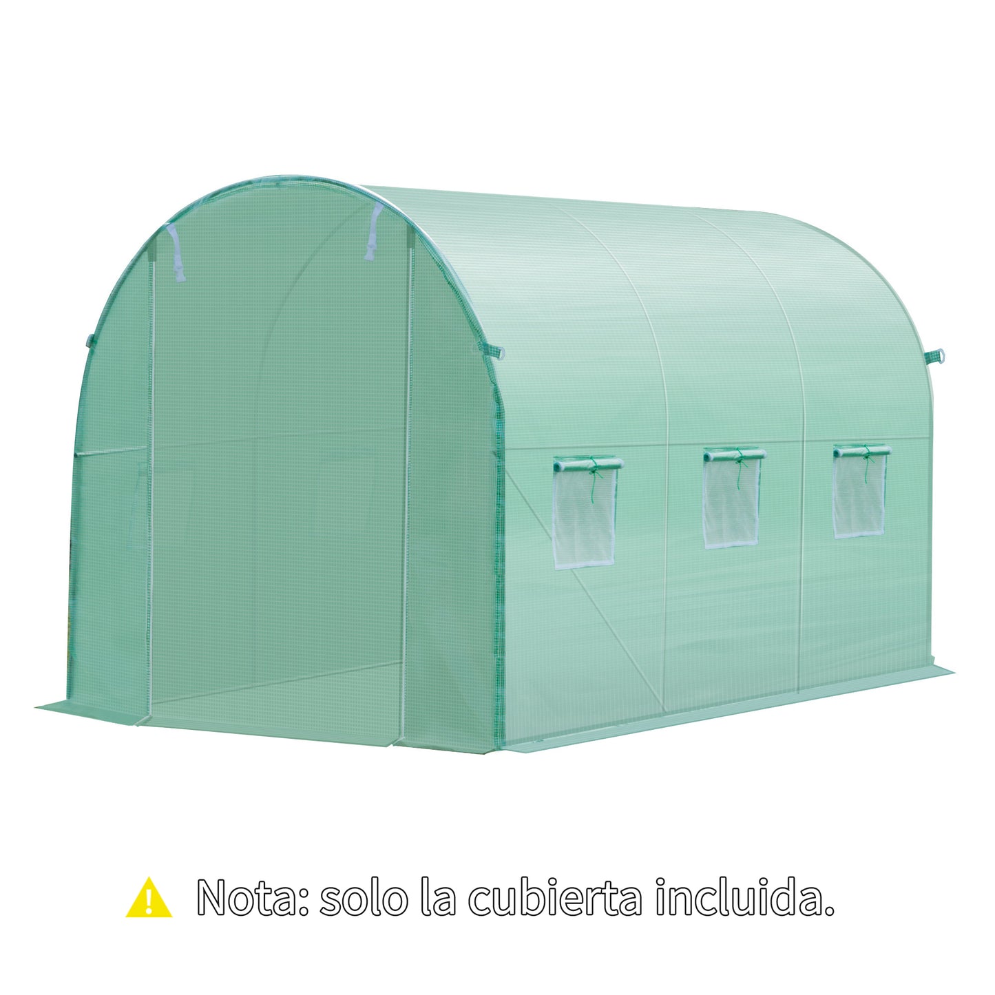 Outsunny Cubierta de Invernadero de Túnel 3x2x2 m Cubierta de Repuesto Invernadero Polietileno con 6 Ventanas y Puerta Enrollable Protección de Plantas para Jardín Verde