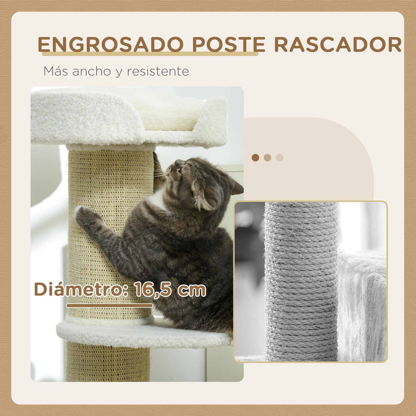 PawHut Árbol Rascador para Gatos Altura 91 cm Árbol para Gatos Torre para Gatos de 3 Niveles con Nido Plataforma y Poste de Sisal 45x45x91 cm Crema