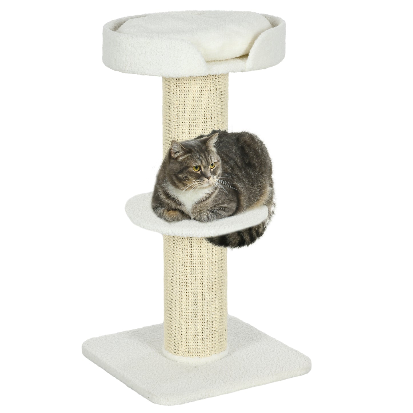 PawHut Árbol Rascador para Gatos Altura 91 cm Árbol para Gatos Torre para Gatos de 3 Niveles con Nido Plataforma y Poste de Sisal 45x45x91 cm Crema